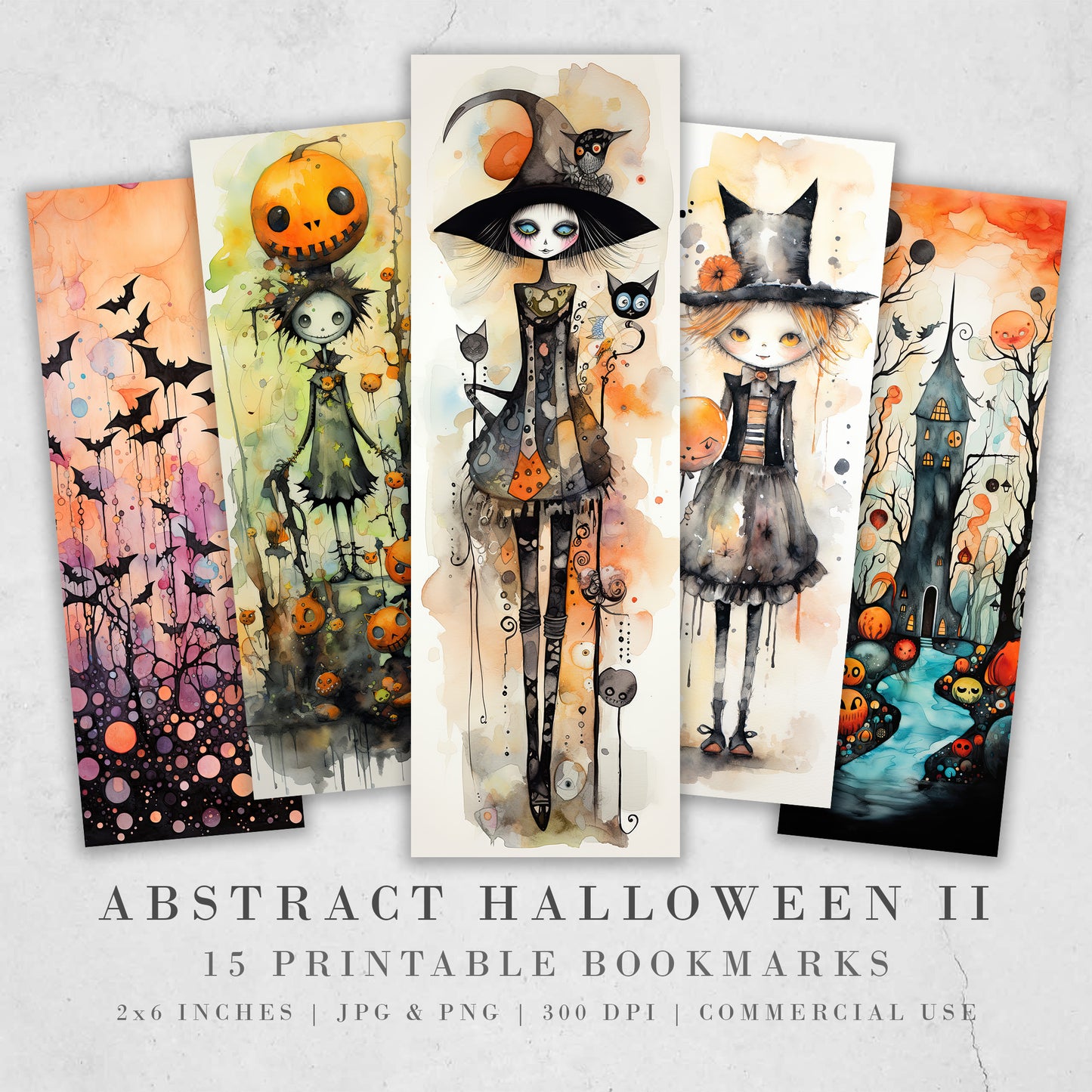 15 Cute Halloween Printable Bookmarks | Digital Download JPG Bookmark Set| PNG bookmark sublimation | Whimsical bookmark set | Fussy Cuts