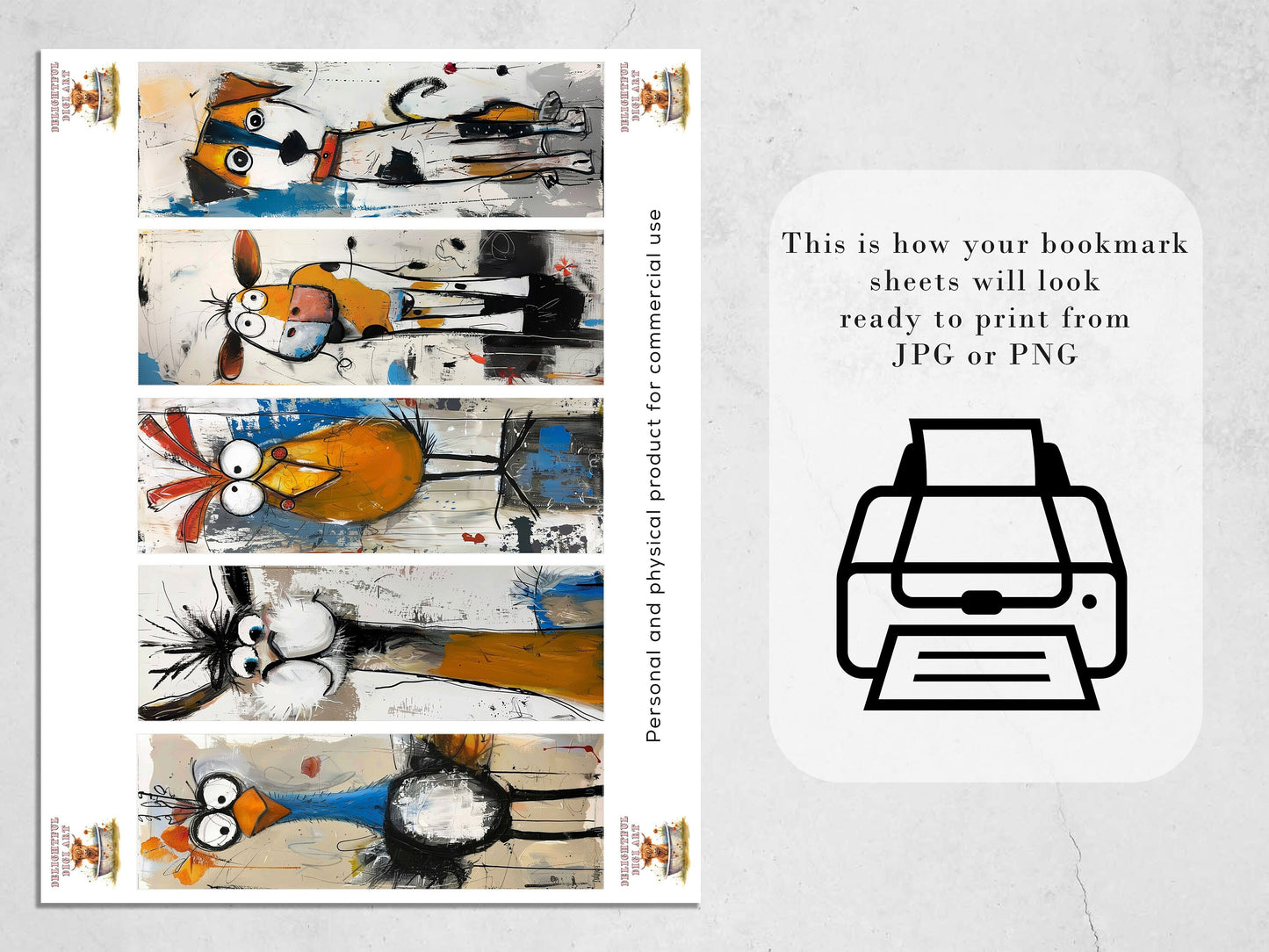 Crazy Farm Animal Printable Bookmarks | Cute Mixed Media JPG Bookmark Sheets| PNG sublimation| Whimsical bookmarks for Women and Kids