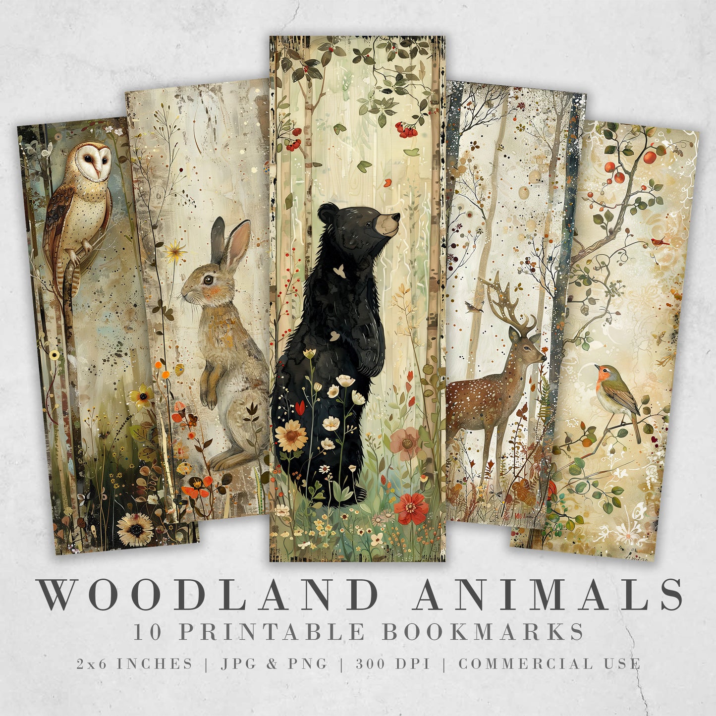 10 Woodland Animals Printable Bookmarks | Digital Download JPG Bookmark Set| PNG bookmark sublimation | Cute bookmark set | Fussy Cuts Gift