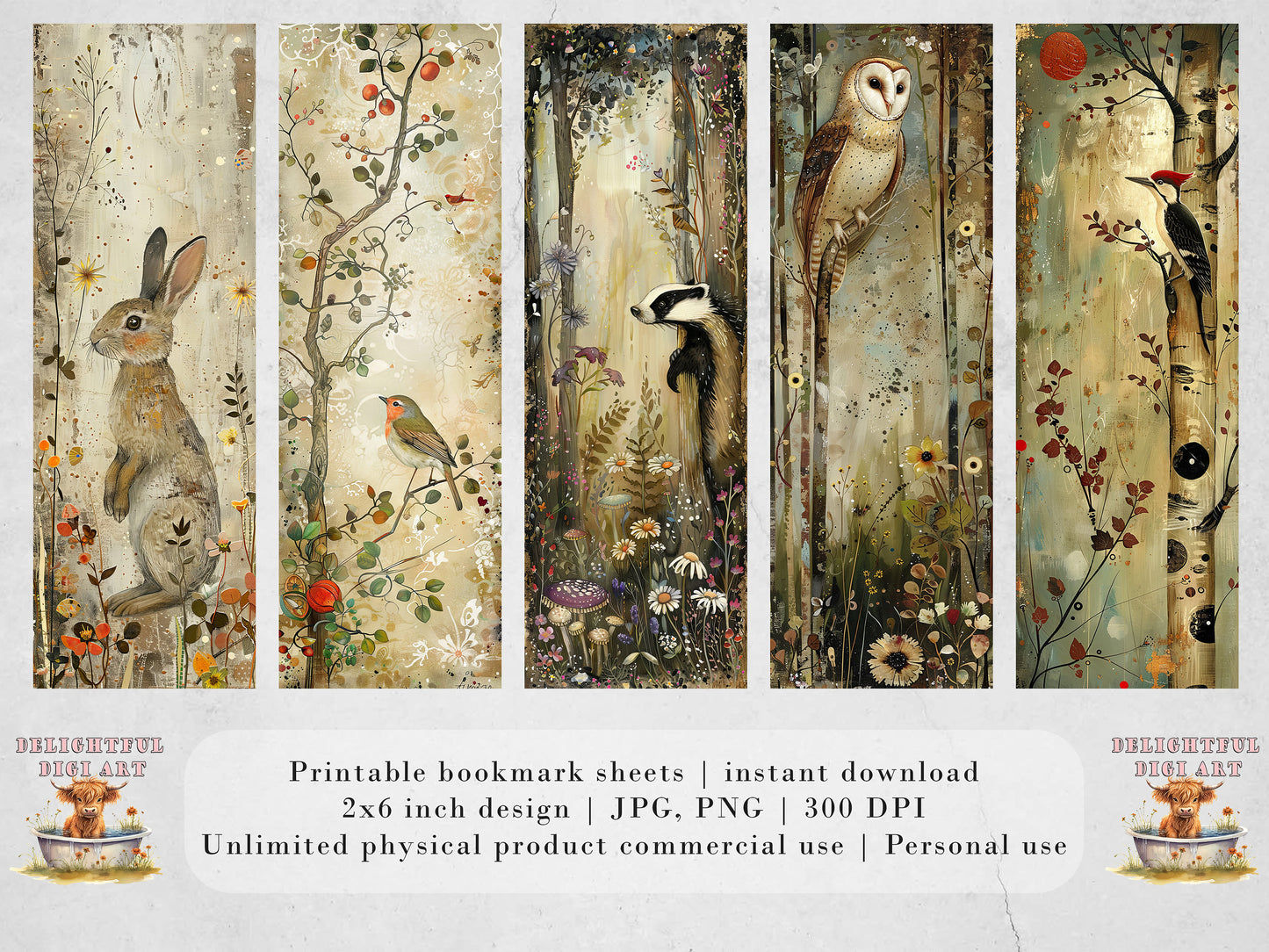 10 Woodland Animals Printable Bookmarks | Digital Download JPG Bookmark Set| PNG bookmark sublimation | Cute bookmark set | Fussy Cuts Gift