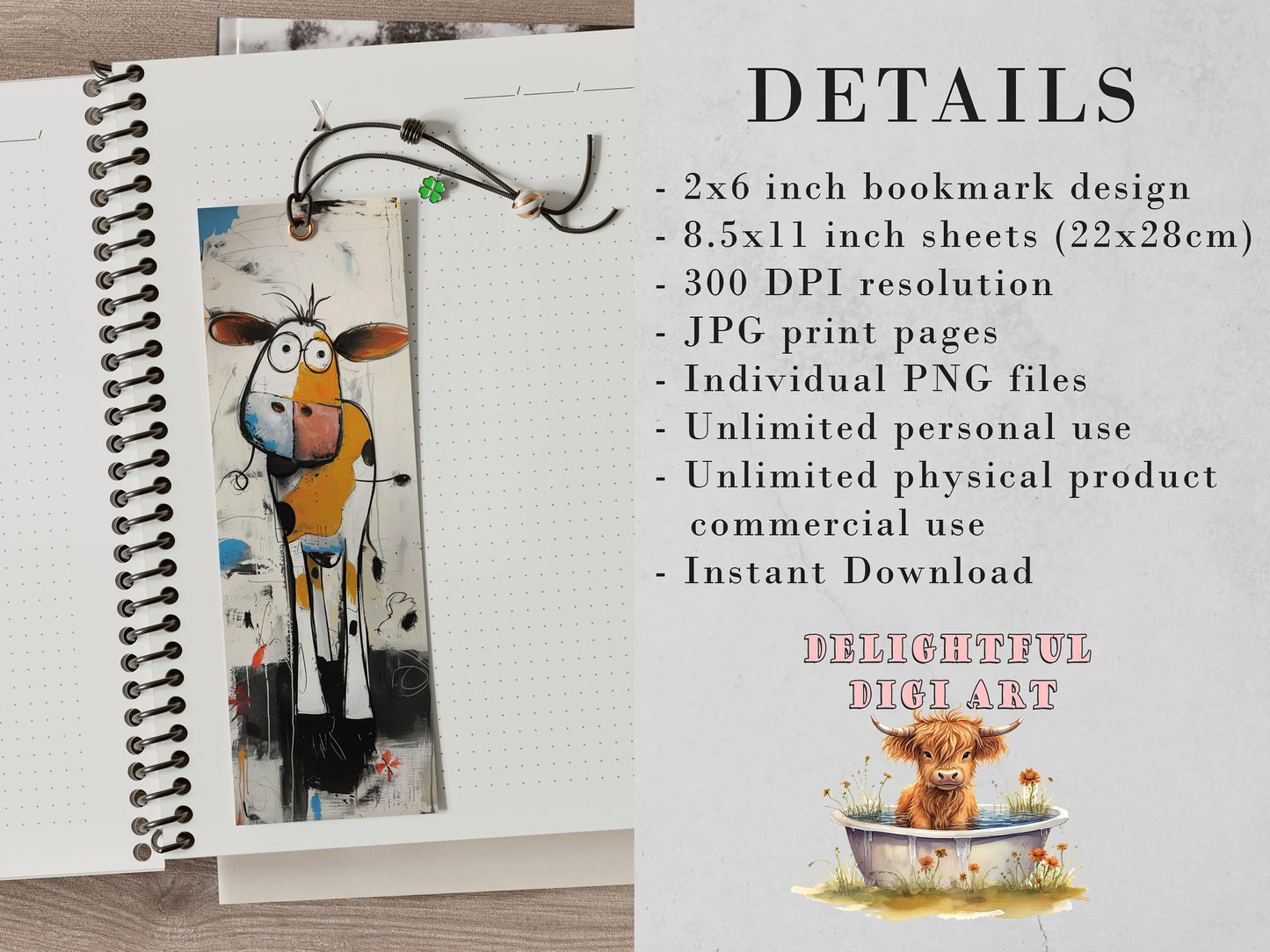 Crazy Farm Animal Printable Bookmarks | Cute Mixed Media JPG Bookmark Sheets| PNG sublimation| Whimsical bookmarks for Women and Kids