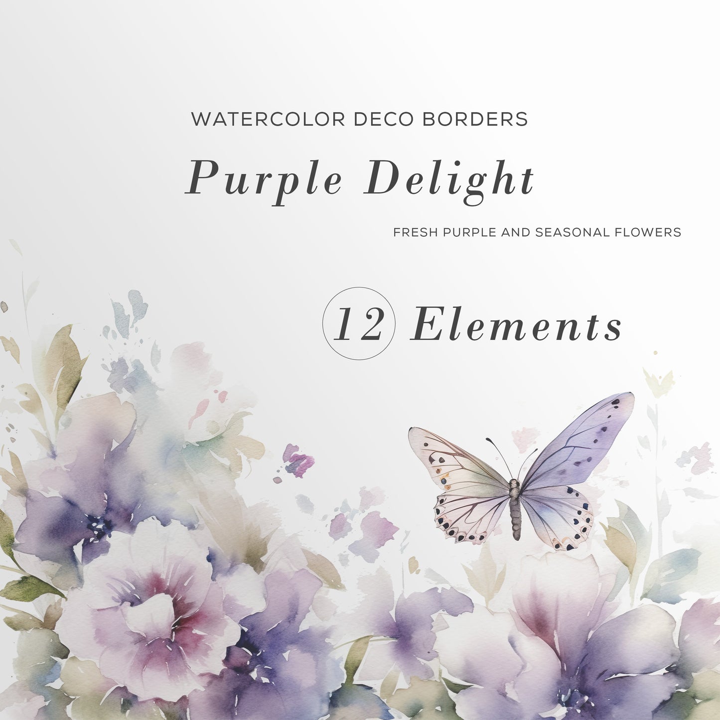 Wild Floral Clipart - Floral Watercolor Borders - Premade Clipart - Wedding Clipart - Floral Borders - Watercolor Clipart - Purple Flowers