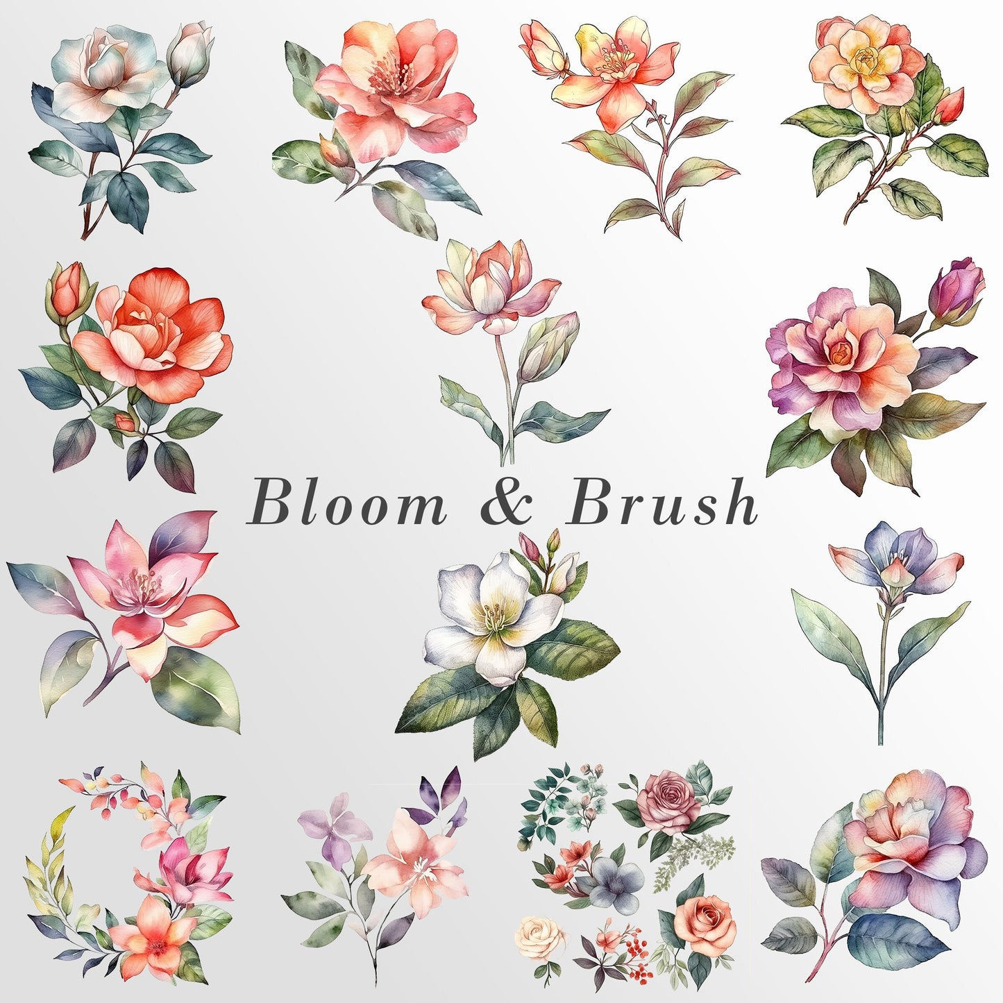 Watercolor Floral Clipart, Red Pink Blush Flowers, Floral Clipart, Wedding Invitation, Commercial Use, Flowers Clip art, PNG Bundle, premade