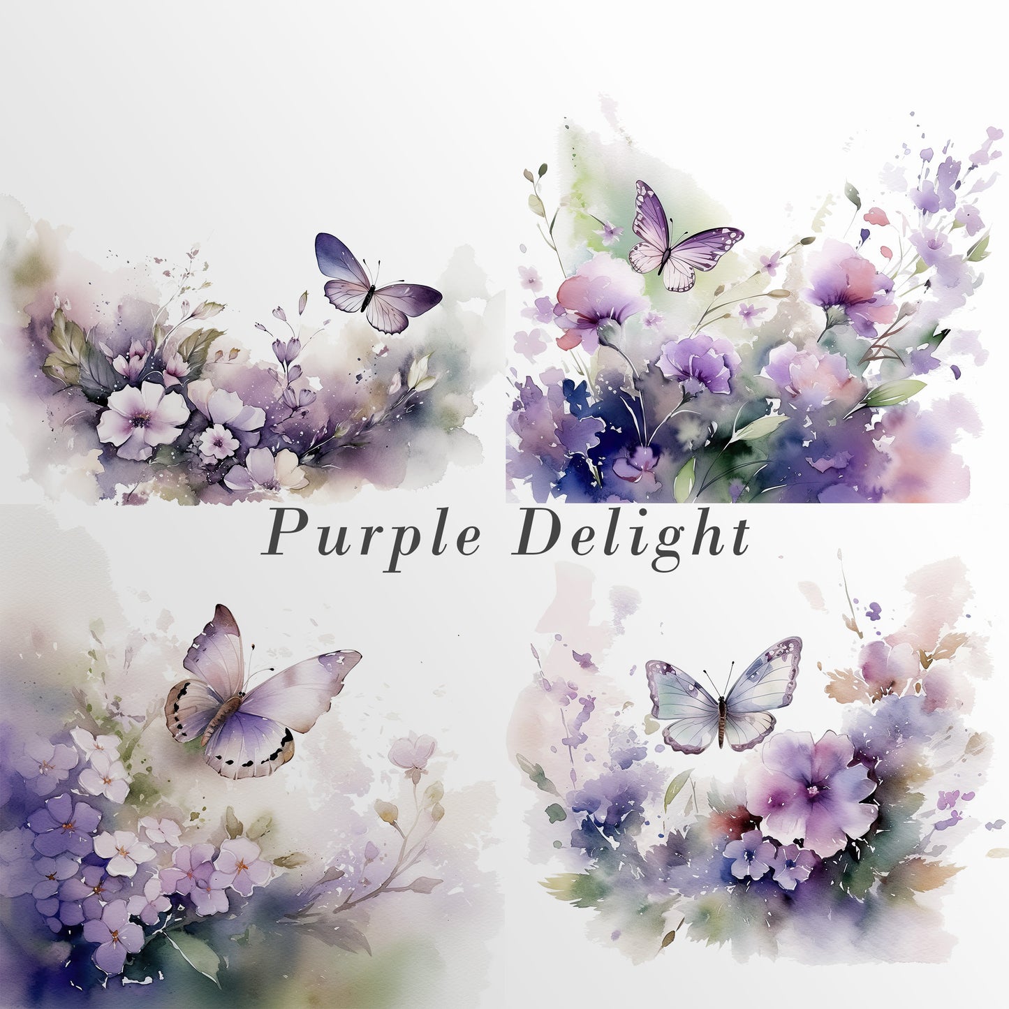 Wild Floral Clipart - Floral Watercolor Borders - Premade Clipart - Wedding Clipart - Floral Borders - Watercolor Clipart - Purple Flowers