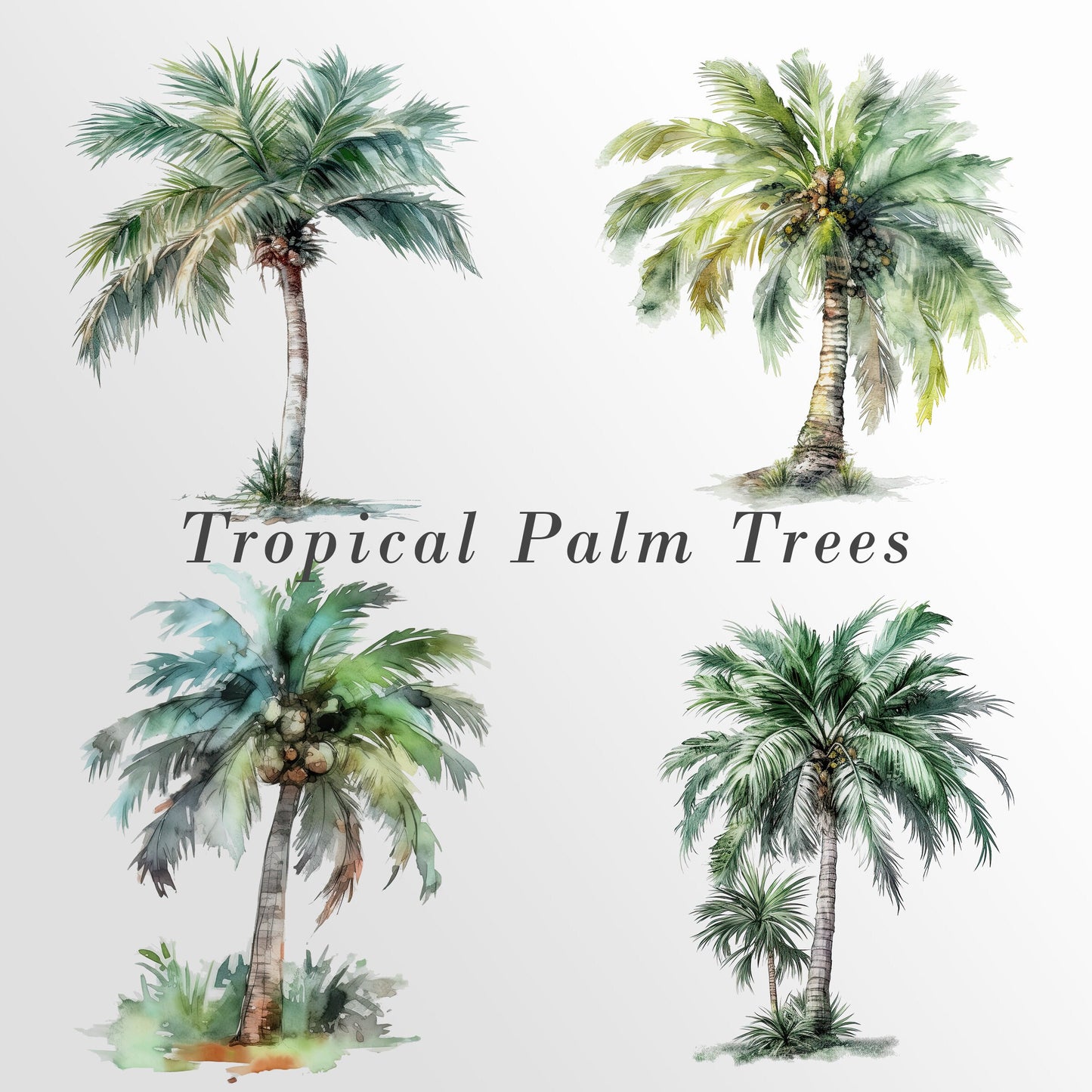 Tropical Watercolor Palm Trees, Tropical Clip art, Palm Trees, Palm Trees Clipart, Commercial Use, Palm Tree PNG Bundle Birthday Invitation
