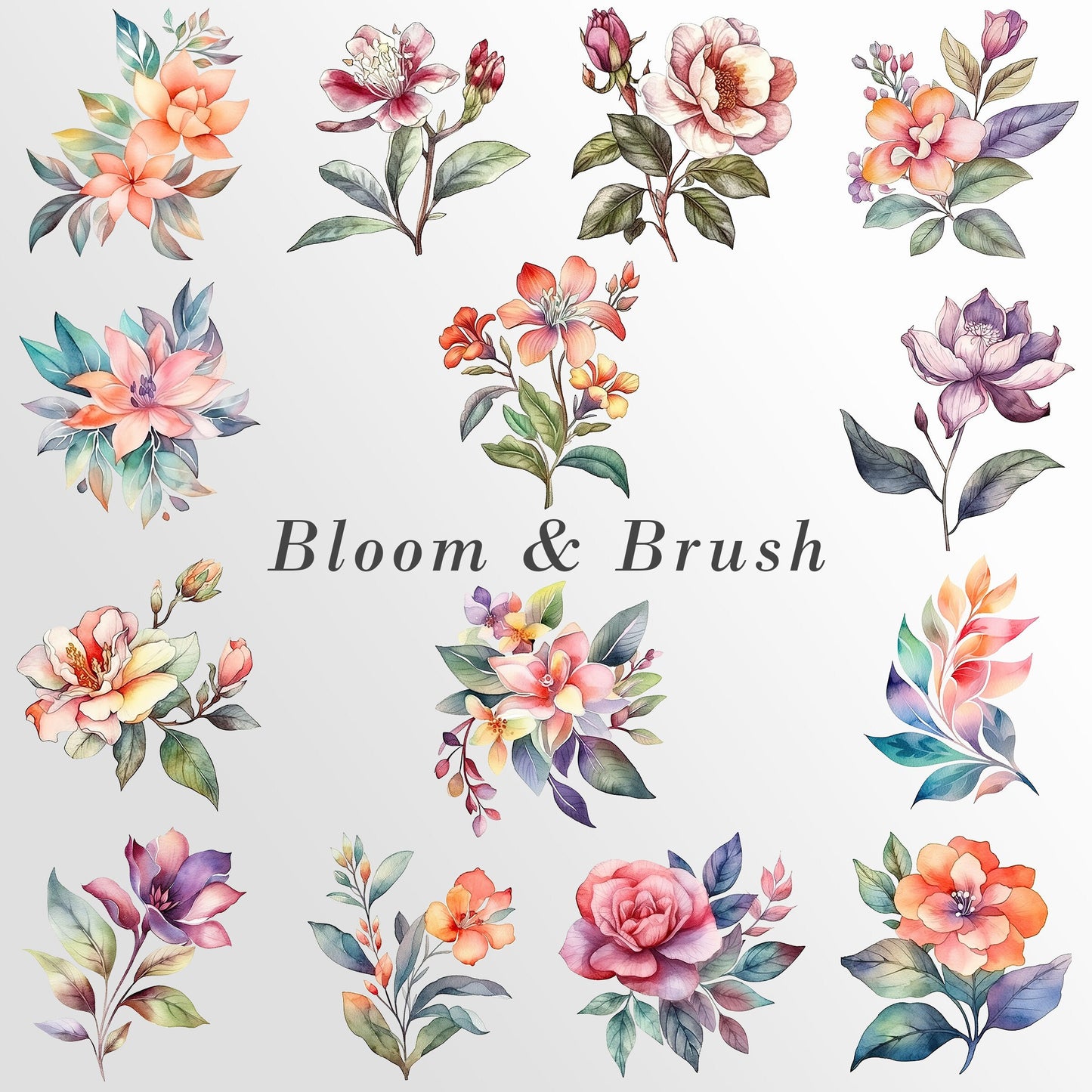 Watercolor Floral Clipart, Red Pink Blush Flowers, Floral Clipart, Wedding Invitation, Commercial Use, Flowers Clip art, PNG Bundle, premade
