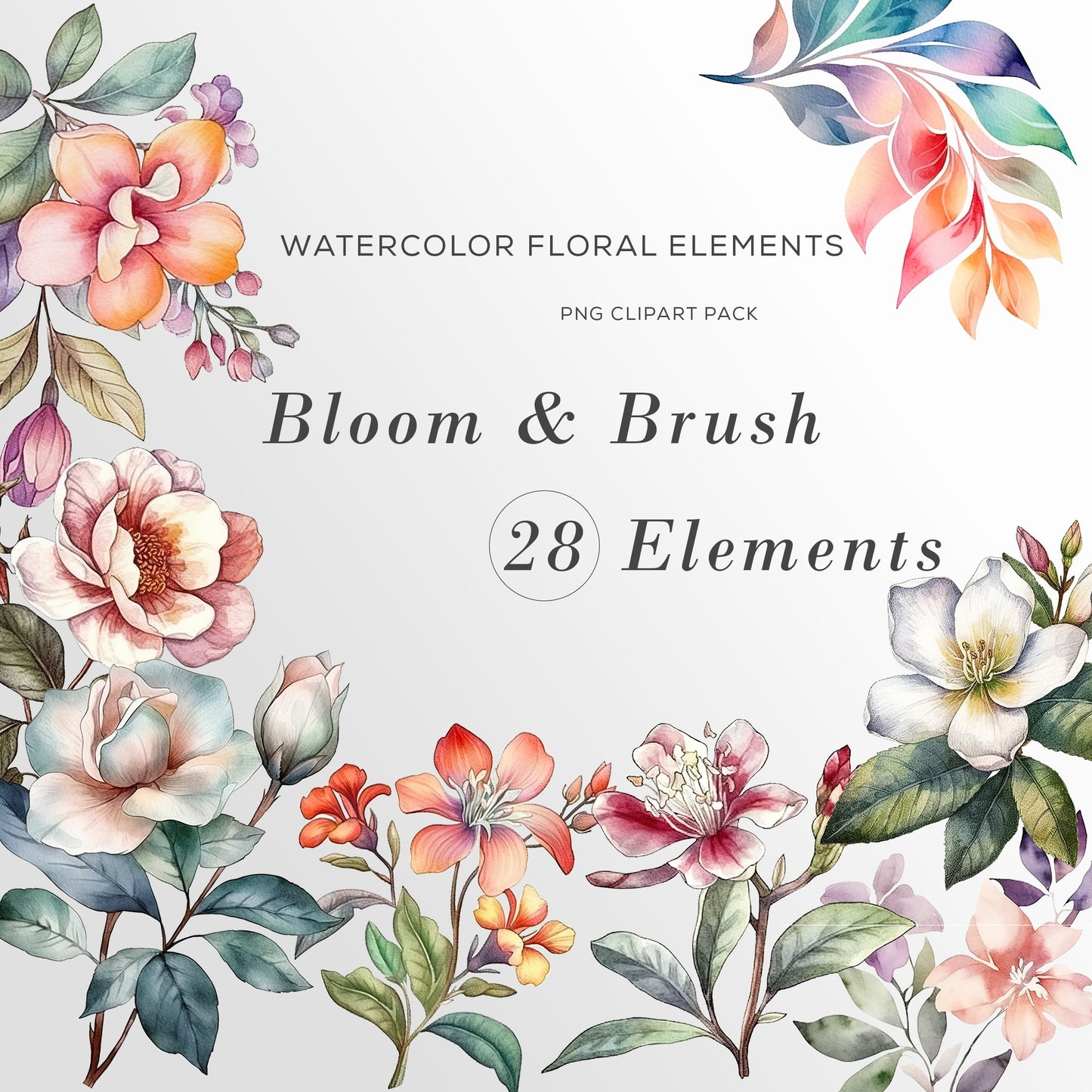 Watercolor Floral Clipart, Red Pink Blush Flowers, Floral Clipart, Wedding Invitation, Commercial Use, Flowers Clip art, PNG Bundle, premade