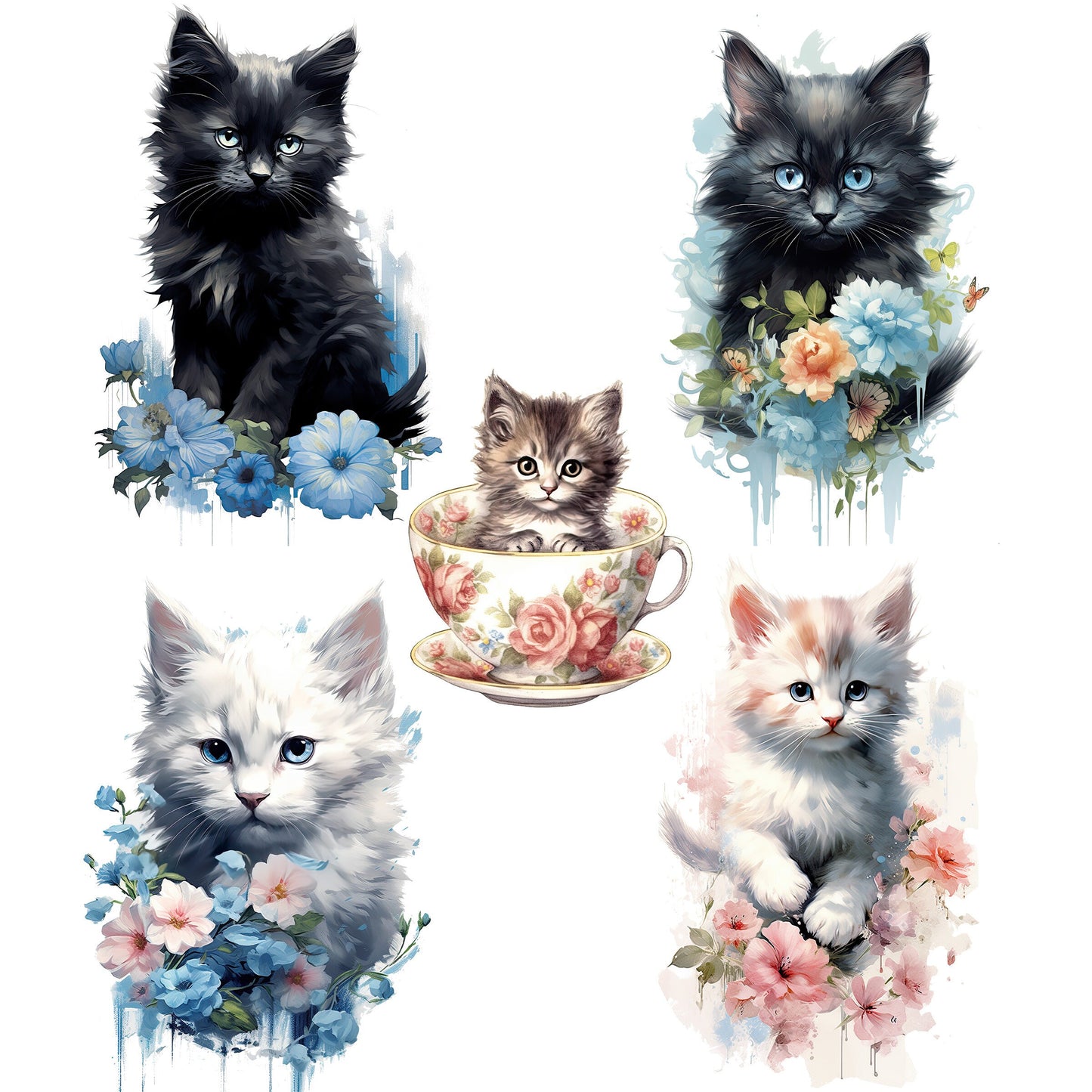 Cute Kittens, Spring Flowers Clip Art, Funny Cats, Design Bundle, Cat Illustrations, Crafting Materials, Printable Art, Sublimation Tumbler