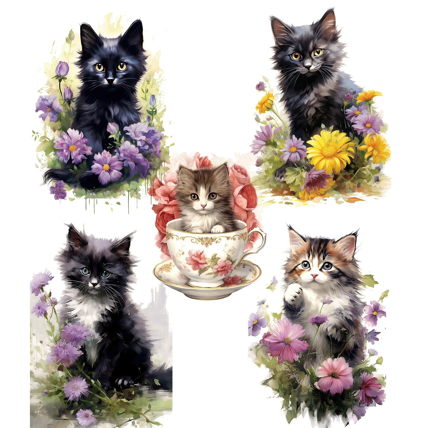 Cute Kittens, Spring Flowers Clip Art, Funny Cats, Design Bundle, Cat Illustrations, Crafting Materials, Printable Art, Sublimation Tumbler