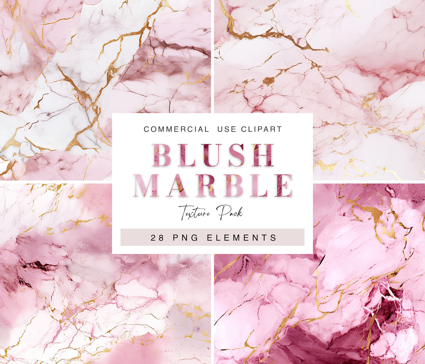 Marble Texture Clipart, Pink, White and Gold, PNG Bundle, Backgrounds & Patterns, colorful illustration, sublimation design, Commercial Use