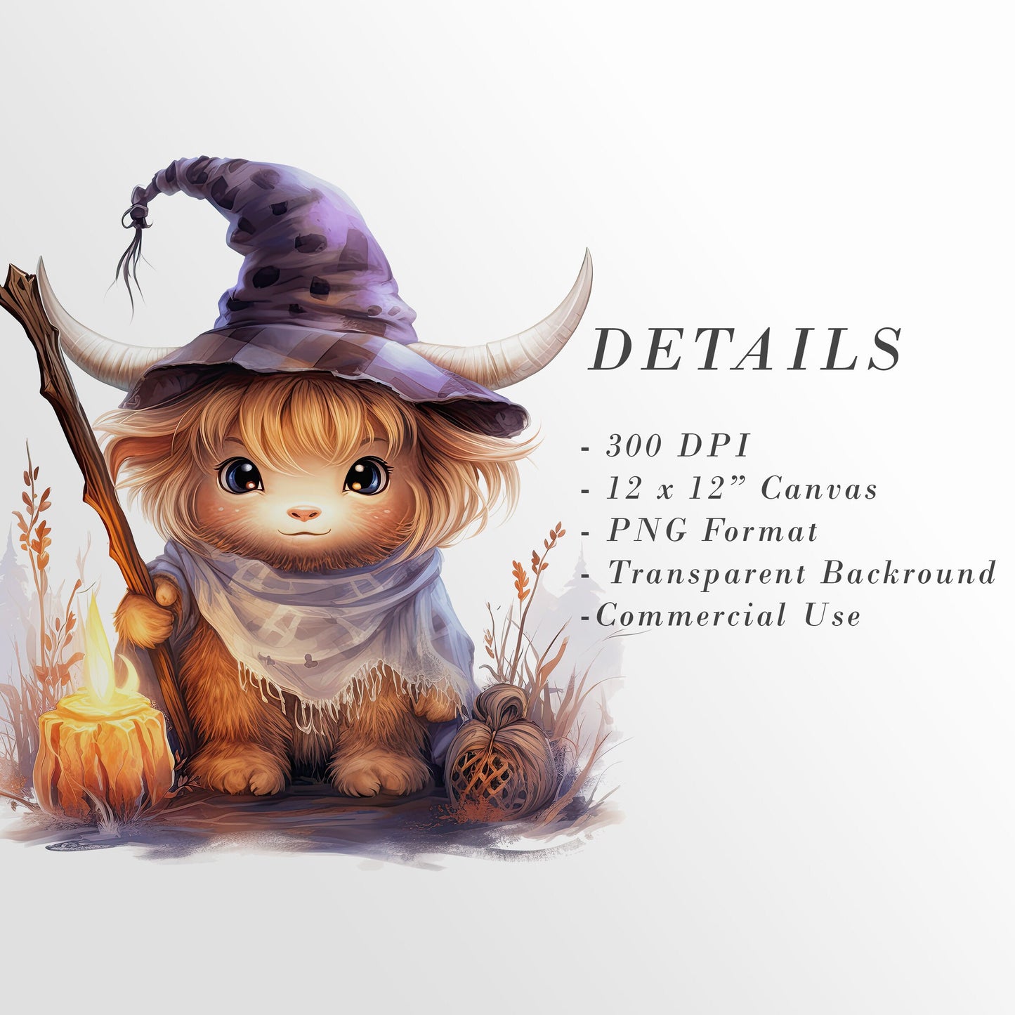 Watercolor Halloween Highland Cows Clipart: Whimsical Cow Art for Spooky Crafts and Decor | PNG Bundle | Digital Download | Sublimation file
