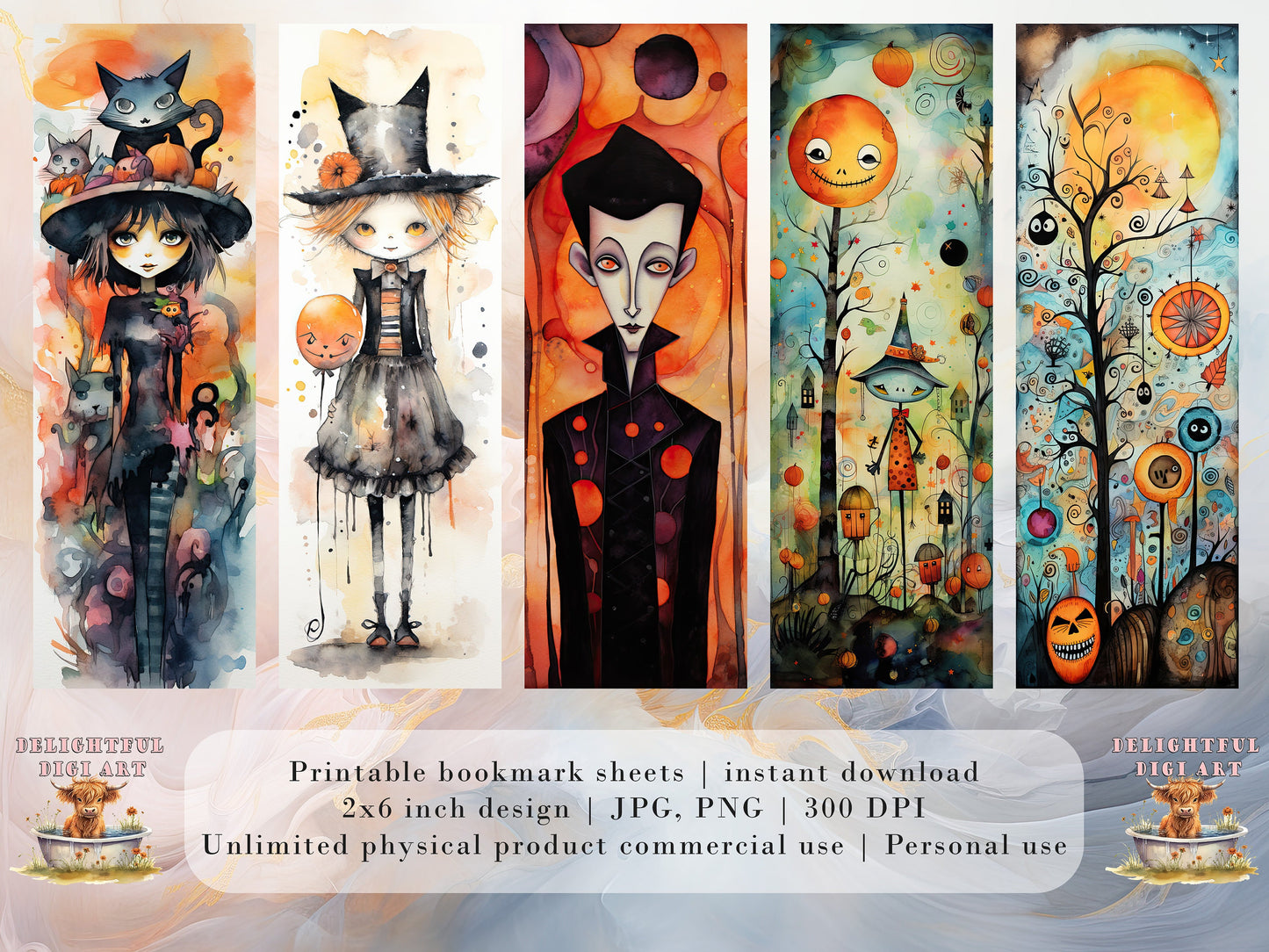 15 Cute Halloween Printable Bookmarks | Digital Download JPG Bookmark Set| PNG bookmark sublimation | Whimsical bookmark set | Fussy Cuts