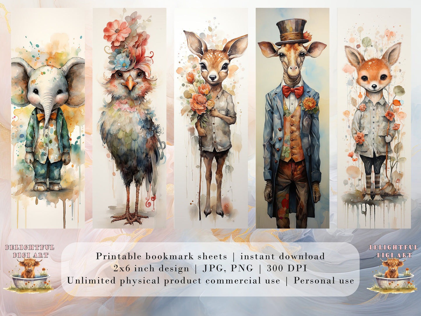 15 Cute Animal Printable Bookmarks | Digital Download JPG Bookmark Set| PNG bookmark sublimation | Whimsical bookmark set | Fussy Cuts