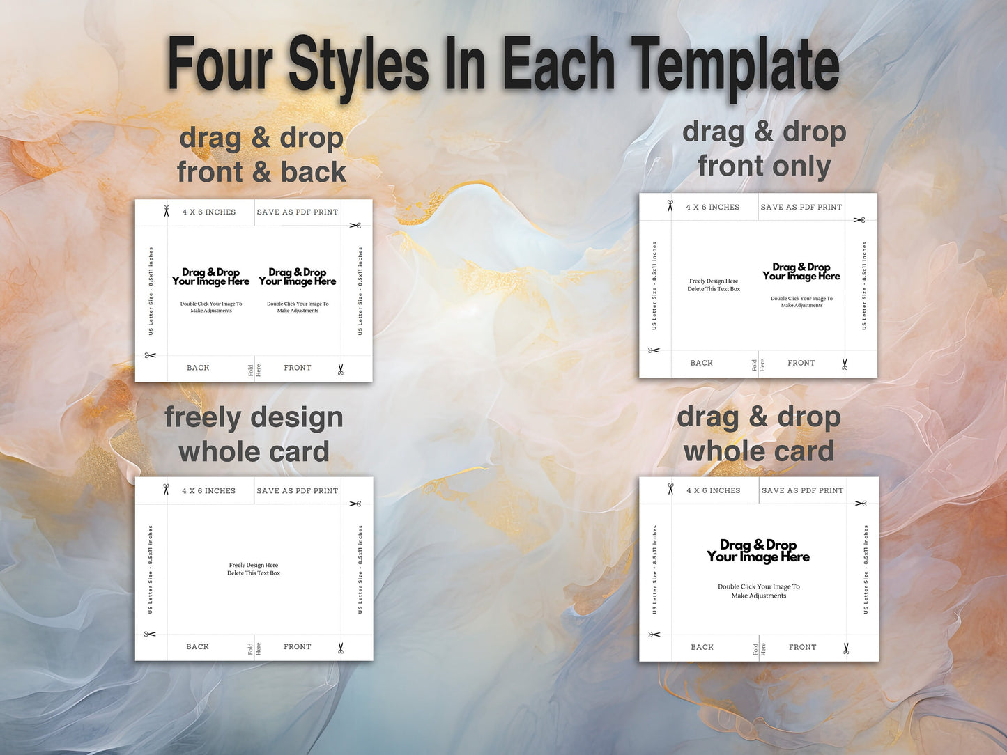 Greeting Card Drag & Drop Canva Template Bundle 5x7 4x6 and 4.75x4.75, Canva Template, Printable Card Template, Commercial Use Card Template