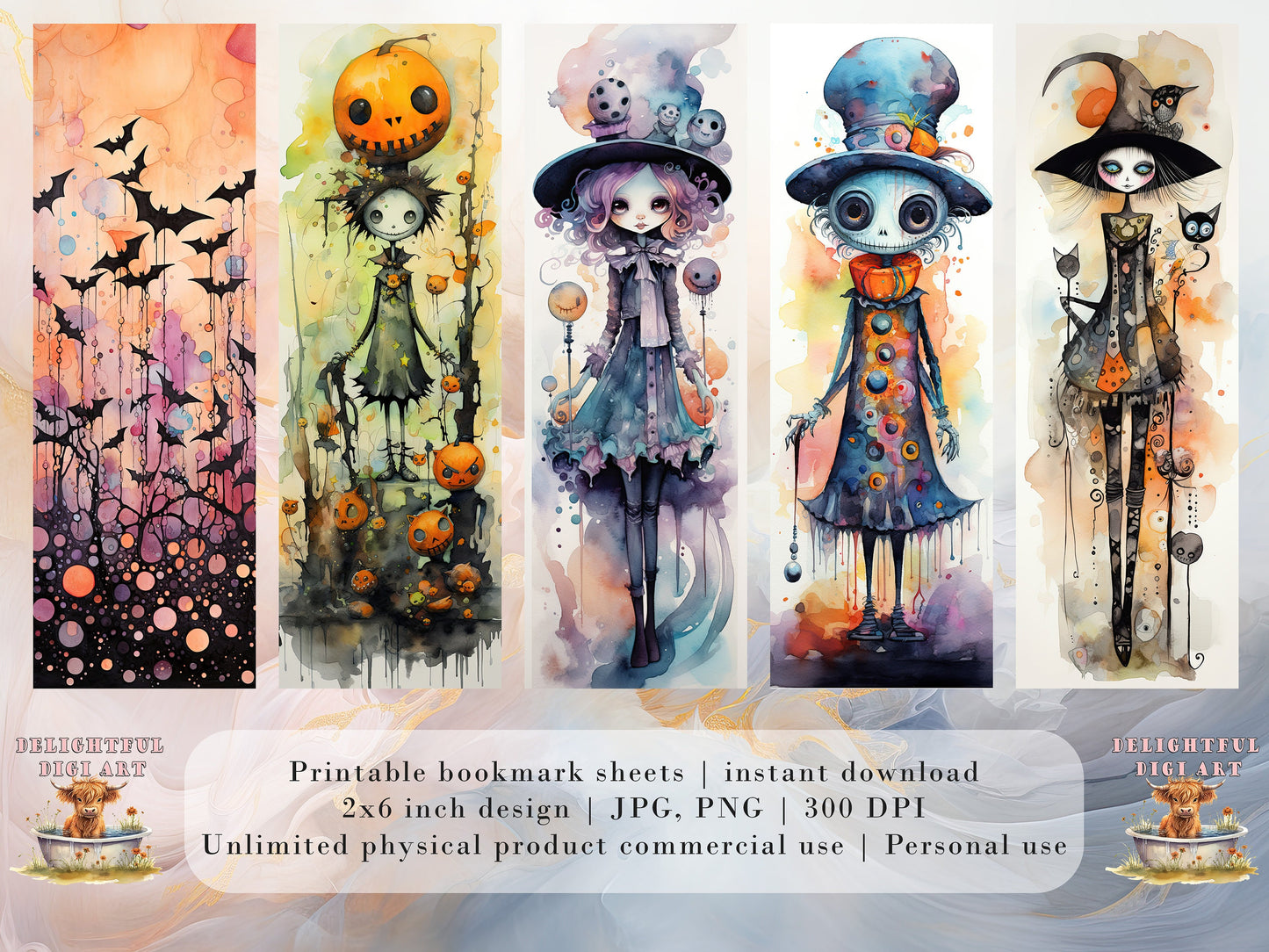 15 Cute Halloween Printable Bookmarks | Digital Download JPG Bookmark Set| PNG bookmark sublimation | Whimsical bookmark set | Fussy Cuts
