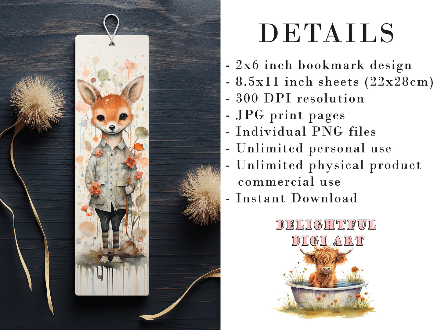 15 Cute Animal Printable Bookmarks | Digital Download JPG Bookmark Set| PNG bookmark sublimation | Whimsical bookmark set | Fussy Cuts