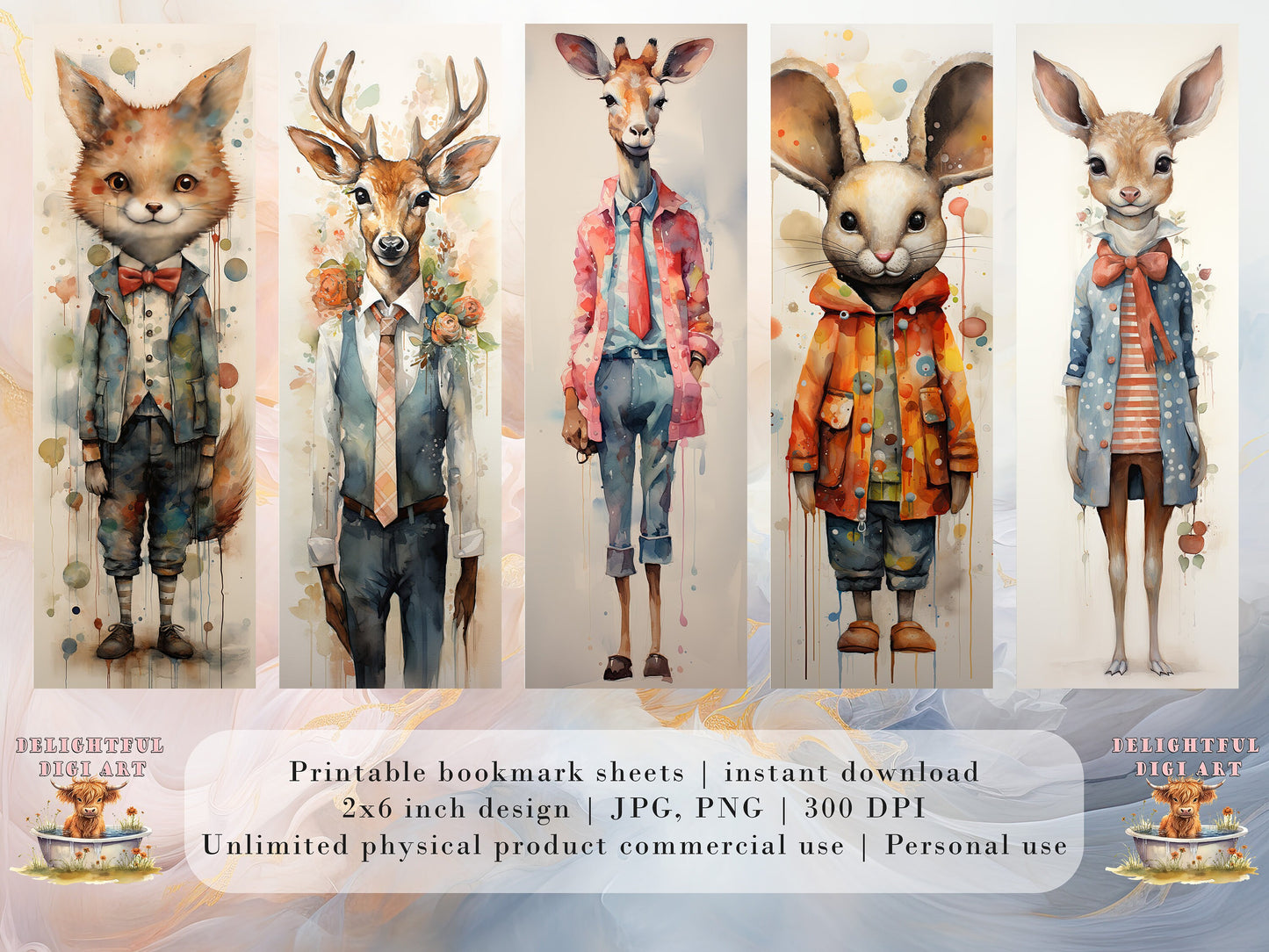15 Cute Animal Printable Bookmarks | Digital Download JPG Bookmark Set| PNG bookmark sublimation | Whimsical bookmark set | Fussy Cuts