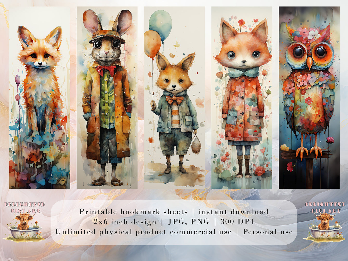 15 Cute Animal Printable Bookmarks | Digital Download JPG Bookmark Set| PNG bookmark sublimation | Whimsical bookmark set | Fussy Cuts
