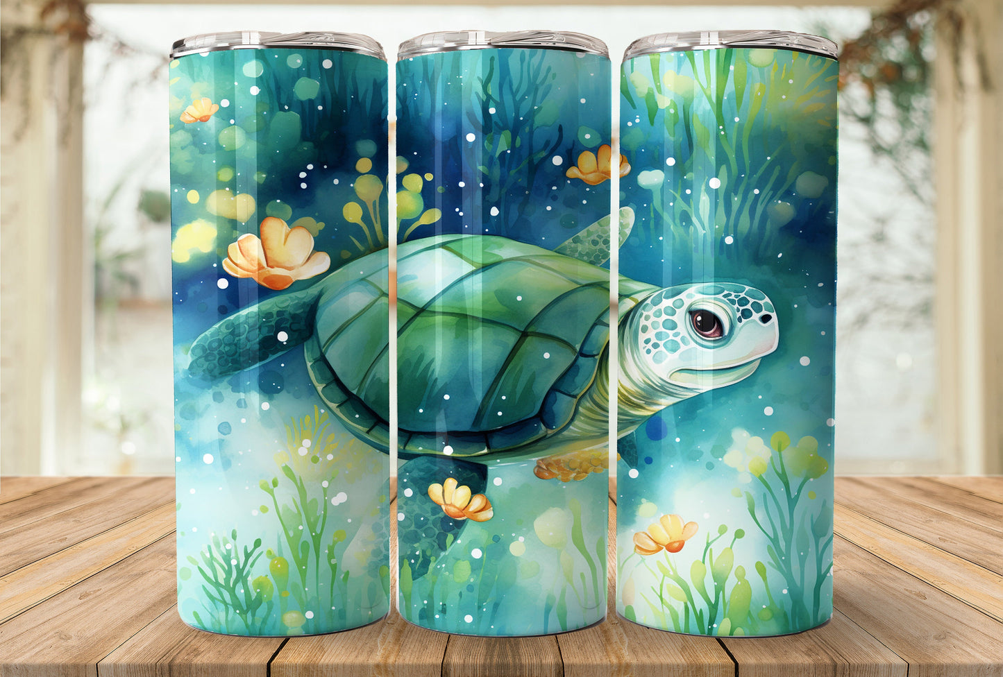 Cute Turtle 20oz Skinny Tumbler Sublimation Wrap | Digital Download Straight Tumbler Wrap PNG | Seamless Design| Whimsical Ocean Art