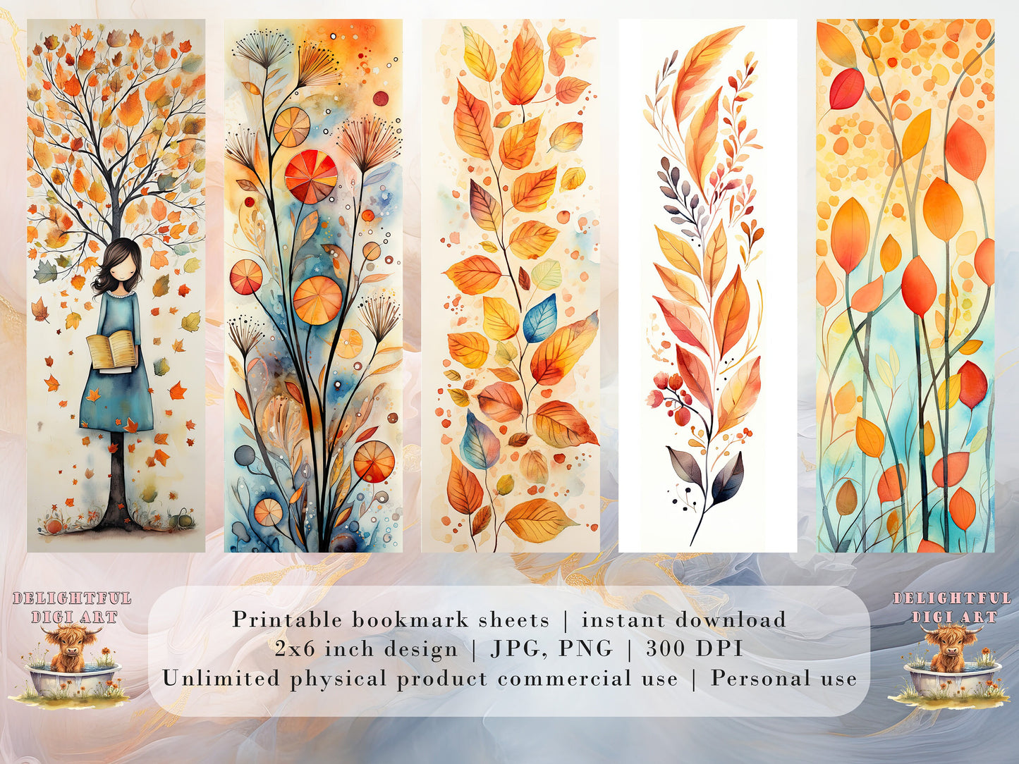 20 Fall Leaves Printable Bookmarks | Digital Download JPG Bookmark Set| PNG bookmark sublimation | Cute Autumn bookmark set | Fussy Cuts
