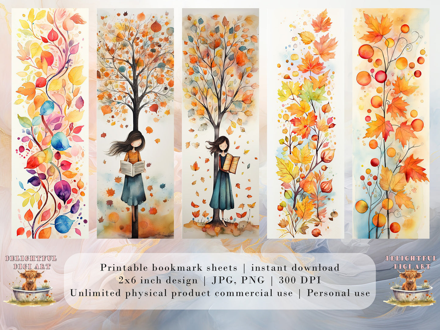 20 Fall Leaves Printable Bookmarks | Digital Download JPG Bookmark Set| PNG bookmark sublimation | Cute Autumn bookmark set | Fussy Cuts