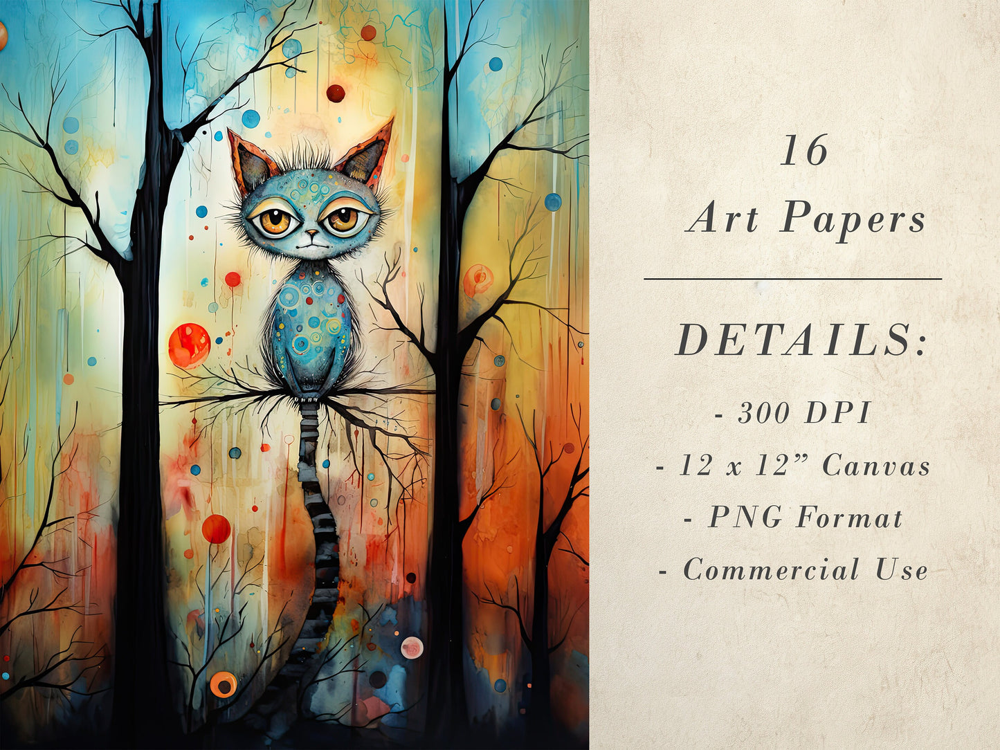14 Abstract Animals Printable Art Pages| Digital Download JPG Paper Set| PNG sublimation| Whimsical Digital Paper Bundle| Retro Characters
