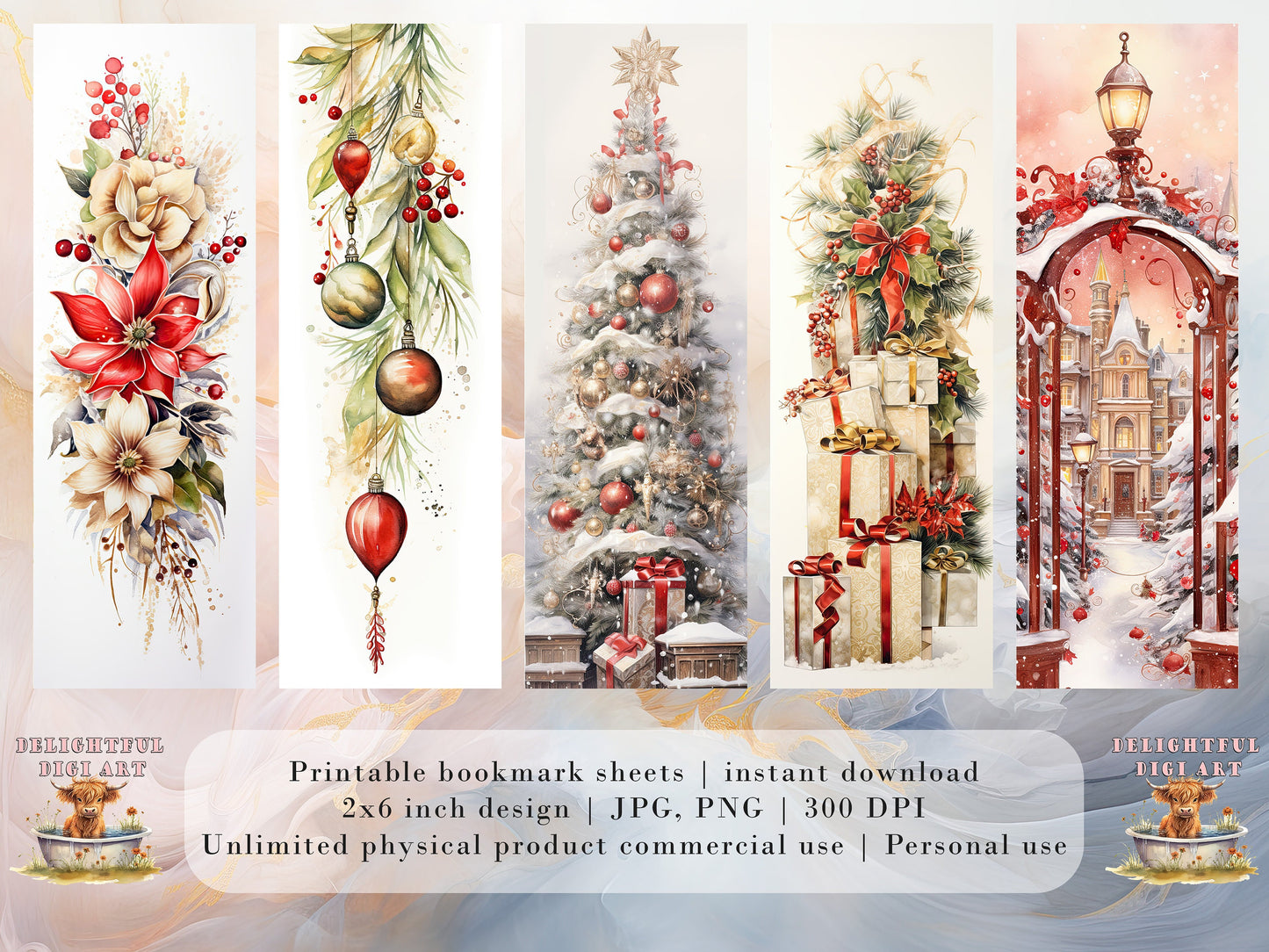 10 Golden Christmas Printable Bookmarks | Digital Download JPG Bookmark Sheets| PNG bookmark sublimation| Bookmark set| Luxury Xmas Graphics