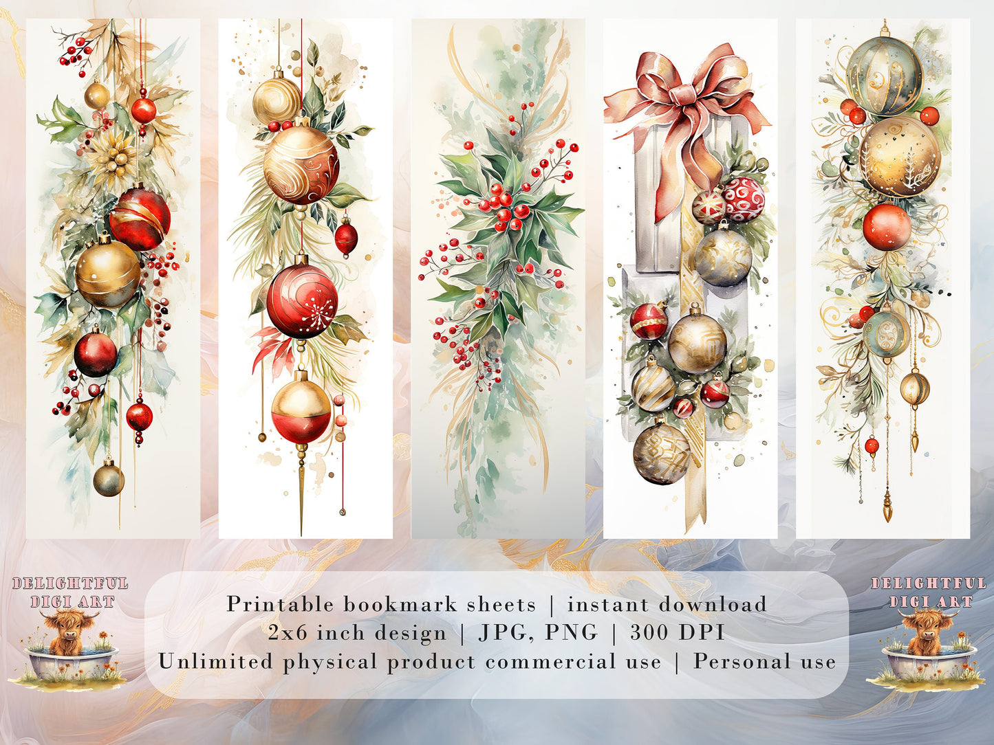 10 Golden Christmas Printable Bookmarks | Digital Download JPG Bookmark Sheets| PNG bookmark sublimation| Bookmark set| Luxury Xmas Graphics