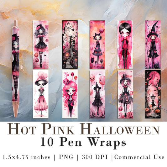 10 Hot Pink Halloween Pen Wrap PNGs | Pen Wrap Sublimation Designs | Pen Waterslide Designs | Pencil Sublimation Design | Epoxy Pen Wraps