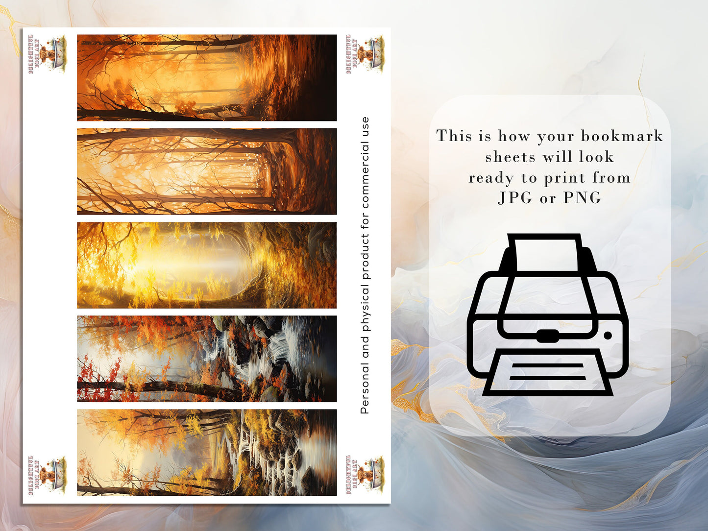 10 Fall Landscapes Printable Bookmarks | Digital Download JPG Bookmark Set| PNG bookmark sublimation | Cute Autumn bookmark set | Fussy Cuts