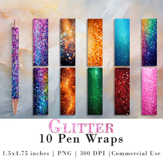 10 Glitter Pen Wrap PNGs | Pen Wrap Sublimation Designs | Glitter Pen Waterslide Designs | Pencil Sublimation Design | Epoxy Pen Wraps