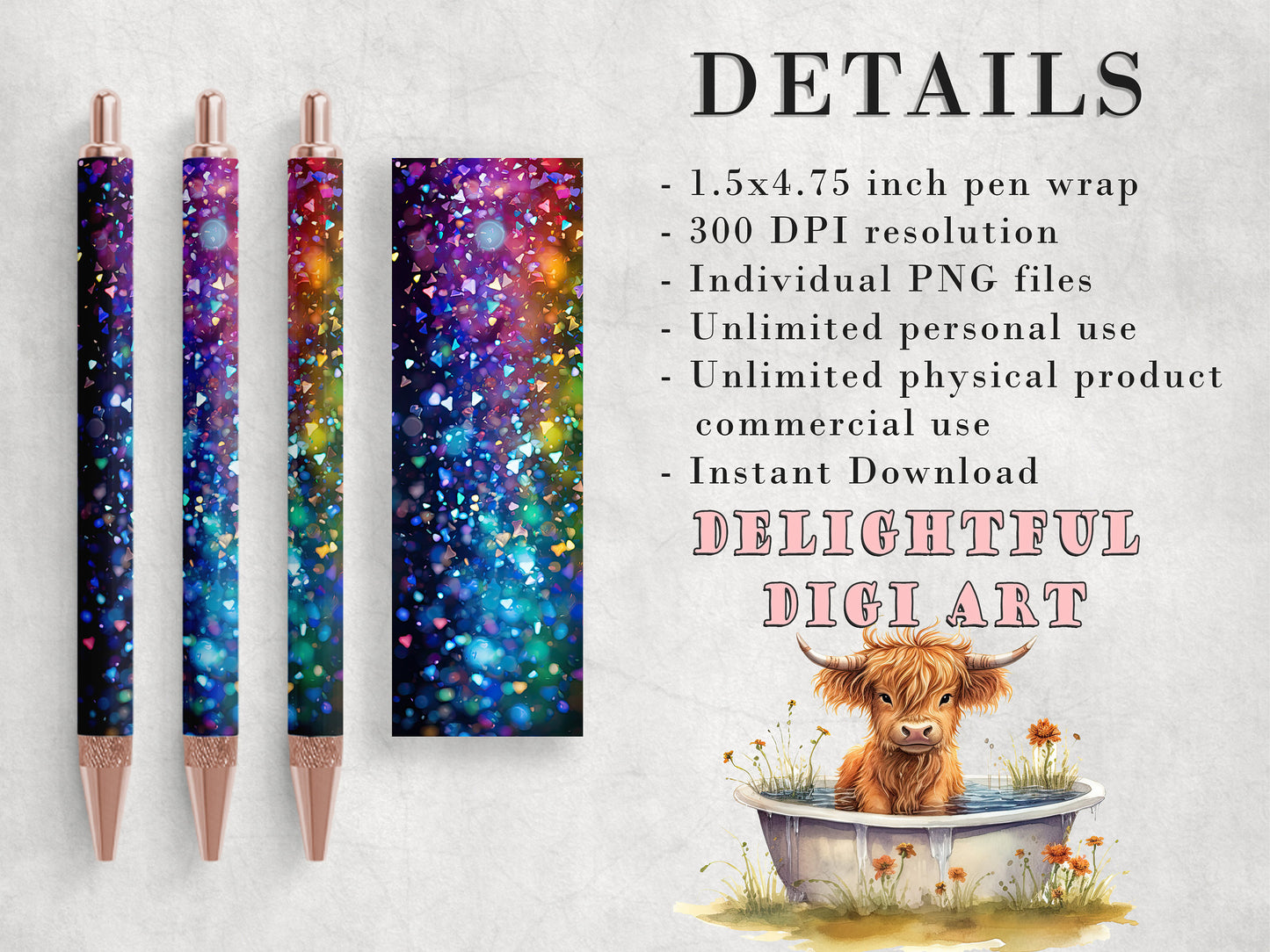 10 Glitter Pen Wrap PNGs | Pen Wrap Sublimation Designs | Glitter Pen Waterslide Designs | Pencil Sublimation Design | Epoxy Pen Wraps
