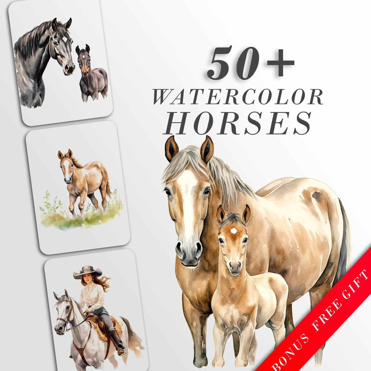 Watercolor Horses Clipart: Horse and Foal Art for Crafts and Decor | PNG Bundle | Digital Download | Sublimation files | Horse riding images