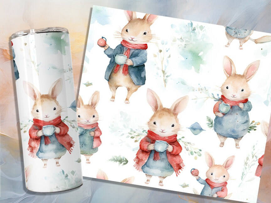 Christmas Bunny 20oz Skinny Tumbler Sublimation Wrap | Digital Download Straight Tumbler Wrap PNG | X-mas Bunny | Cute Bunny Wrap