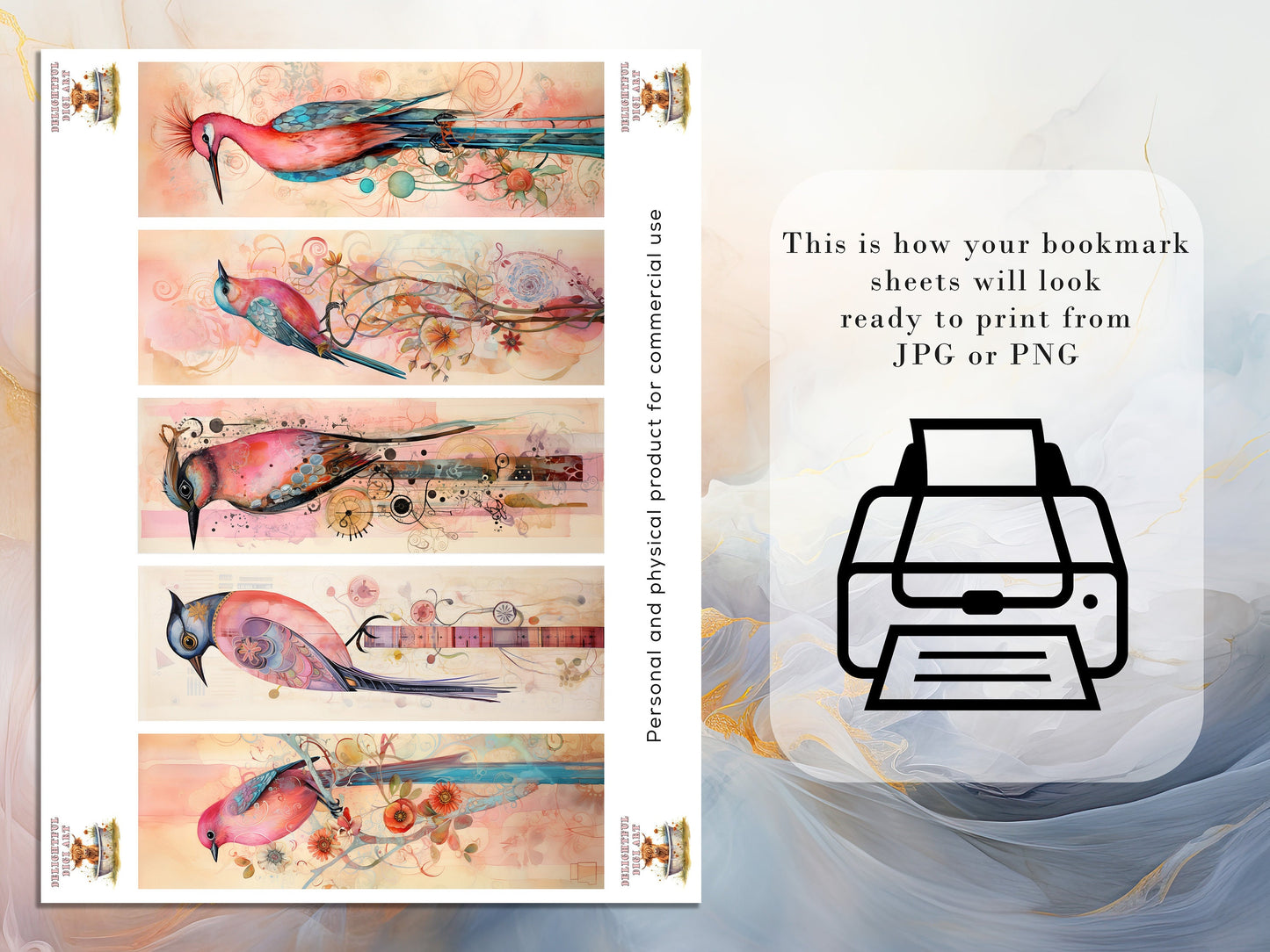 10 Quirky Birds Printable Bookmarks | Digital Download JPG Bookmark Set| PNG bookmark sublimation| Whimsical bookmark Bundle| Cute Art Retro