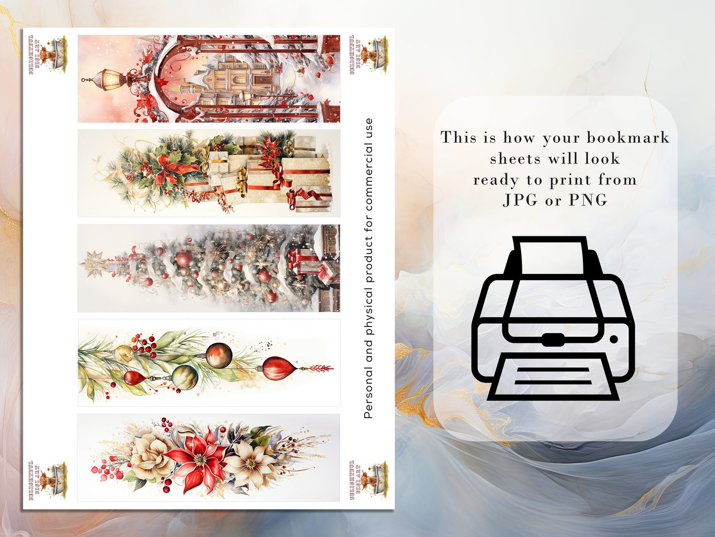 10 Golden Christmas Printable Bookmarks | Digital Download JPG Bookmark Sheets| PNG bookmark sublimation| Bookmark set| Luxury Xmas Graphics