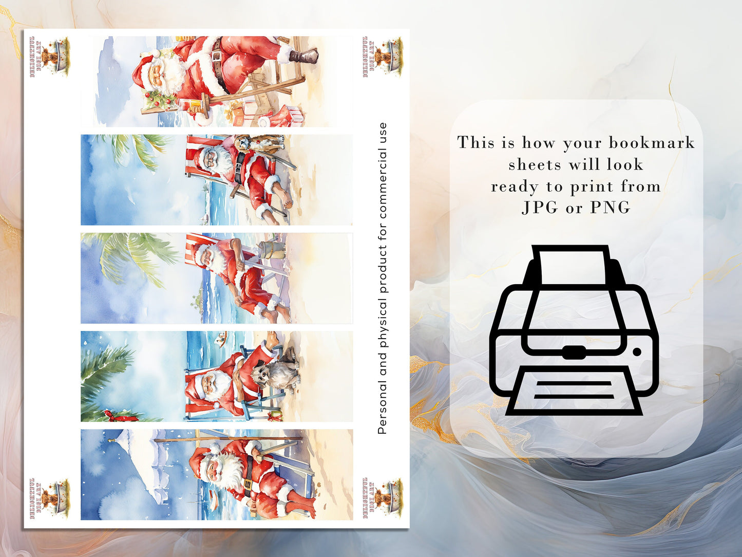 10 Summer Santa Printable Bookmarks | Digital Download JPG Bookmark Sheets| PNG bookmark sublimation| Bookmark set| Funny Xmas Graphics