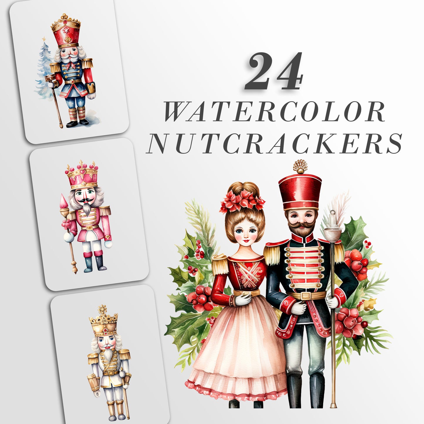 Cute Nutcracker clipart: Christmas Crafts and Decor | PNG Bundle | Digital Download | Sublimation files | watercolor figurine X-mas Pack