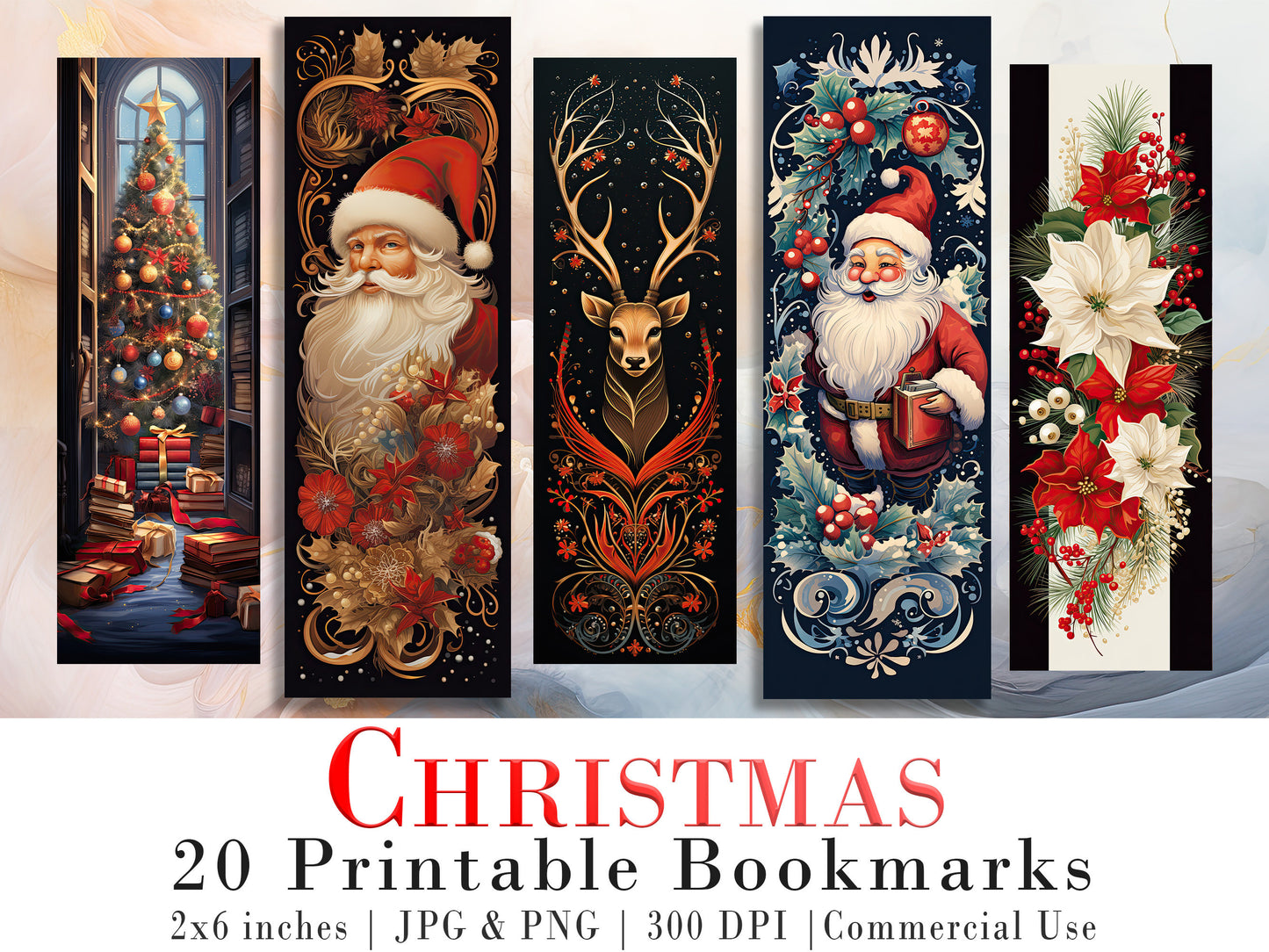 20 Retro Christmas Printable Bookmarks | Digital Download JPG Bookmark Sheets | PNG bookmark sublimation | Bookmark set | Cute Xmas Graphics
