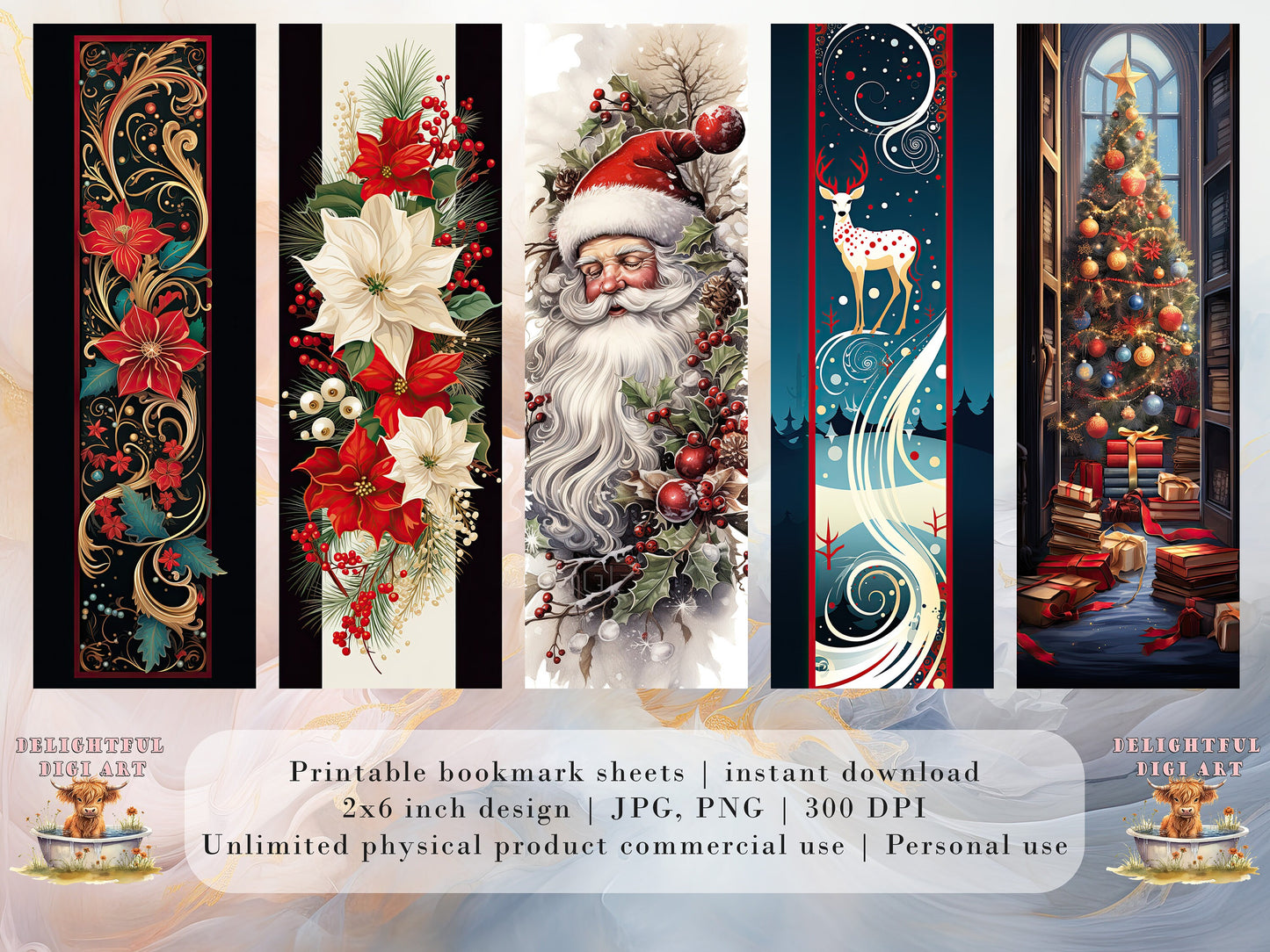 20 Retro Christmas Printable Bookmarks | Digital Download JPG Bookmark Sheets | PNG bookmark sublimation | Bookmark set | Cute Xmas Graphics