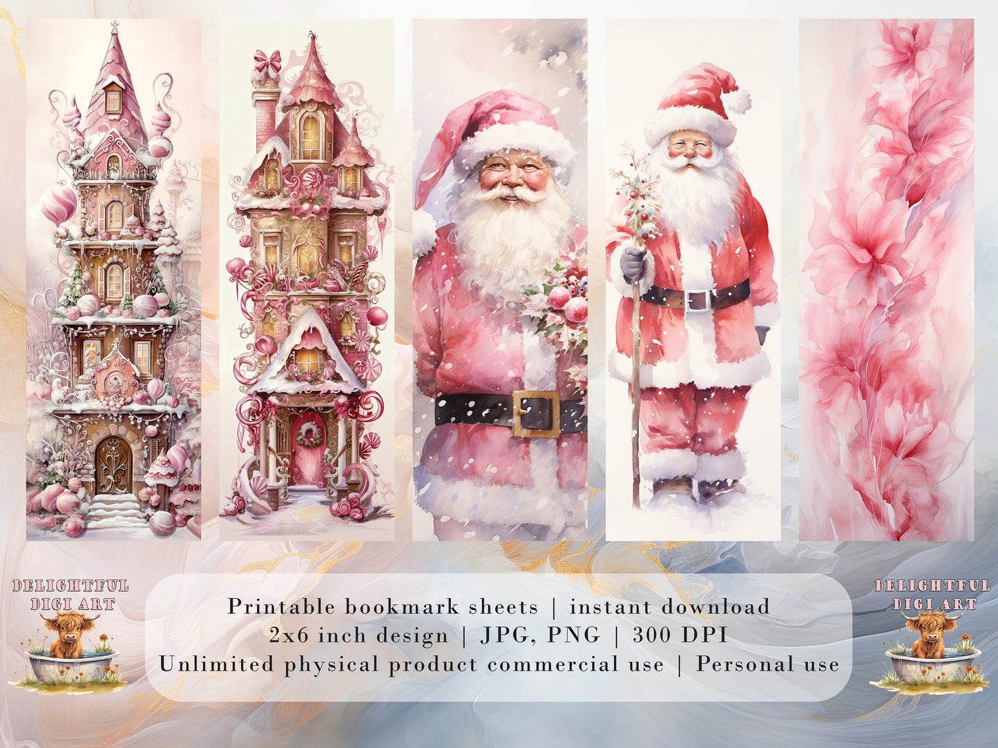20 Cute Pink Christmas Printable Bookmarks | Digital Download JPG Bookmark Set| PNG bookmark sublimation | X-Mas bookmark set | Fussy Cuts