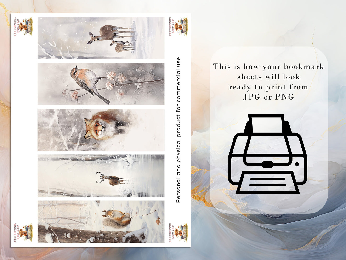 10 Winter Animals Printable Bookmarks | Digital Download JPG Bookmark Set| PNG bookmark sublimation | X-Mas bookmark set | Fussy Cuts