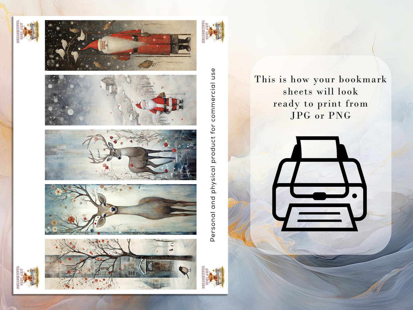 20 Whimsical Christmas Printable Bookmarks| Digital Download JPG Bookmark Sheets | Retro Xmas | Stocking Filler| DIY Gift Idea| Abstract Art