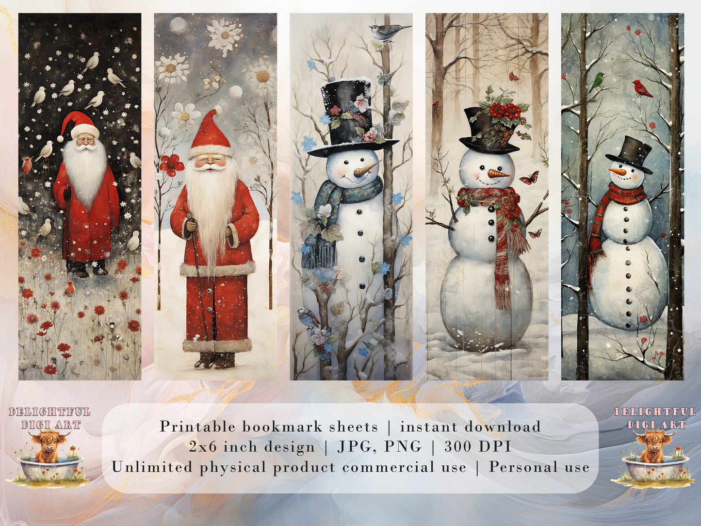 20 Whimsical Christmas Printable Bookmarks| Digital Download JPG Bookmark Sheets | Retro Xmas | Stocking Filler| DIY Gift Idea| Abstract Art