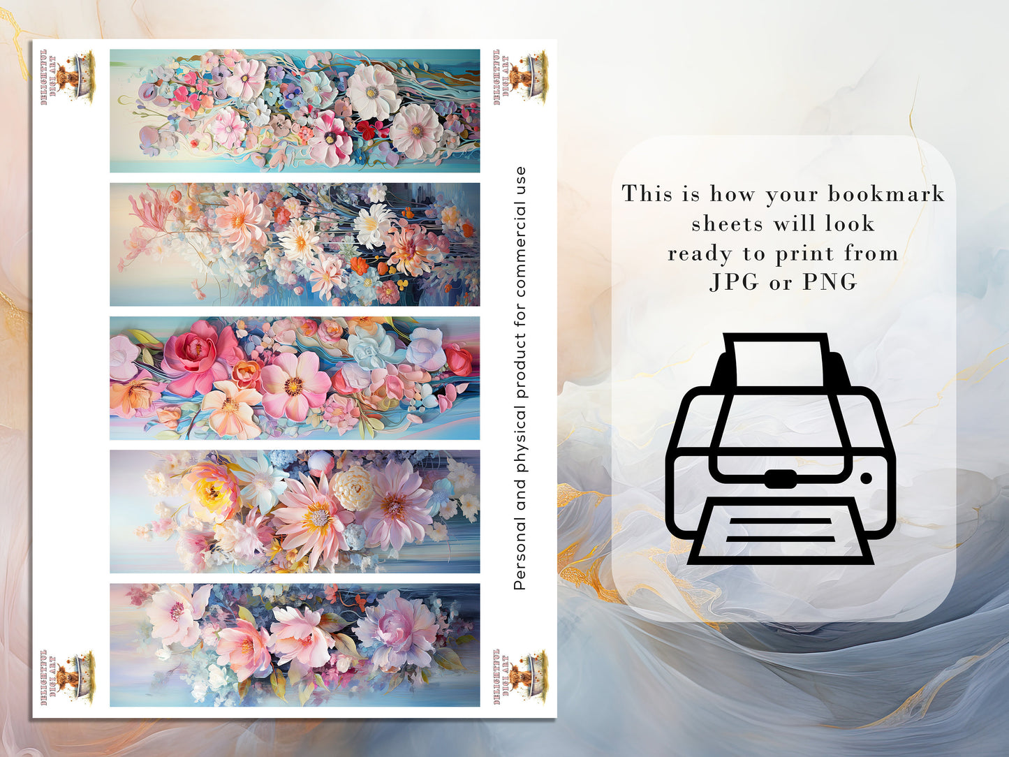 10 Floral Dreamland Printable Bookmarks | Digital Download JPG Bookmark Set| PNG bookmark sublimation | Whimsical bookmark set | Fussy Cuts