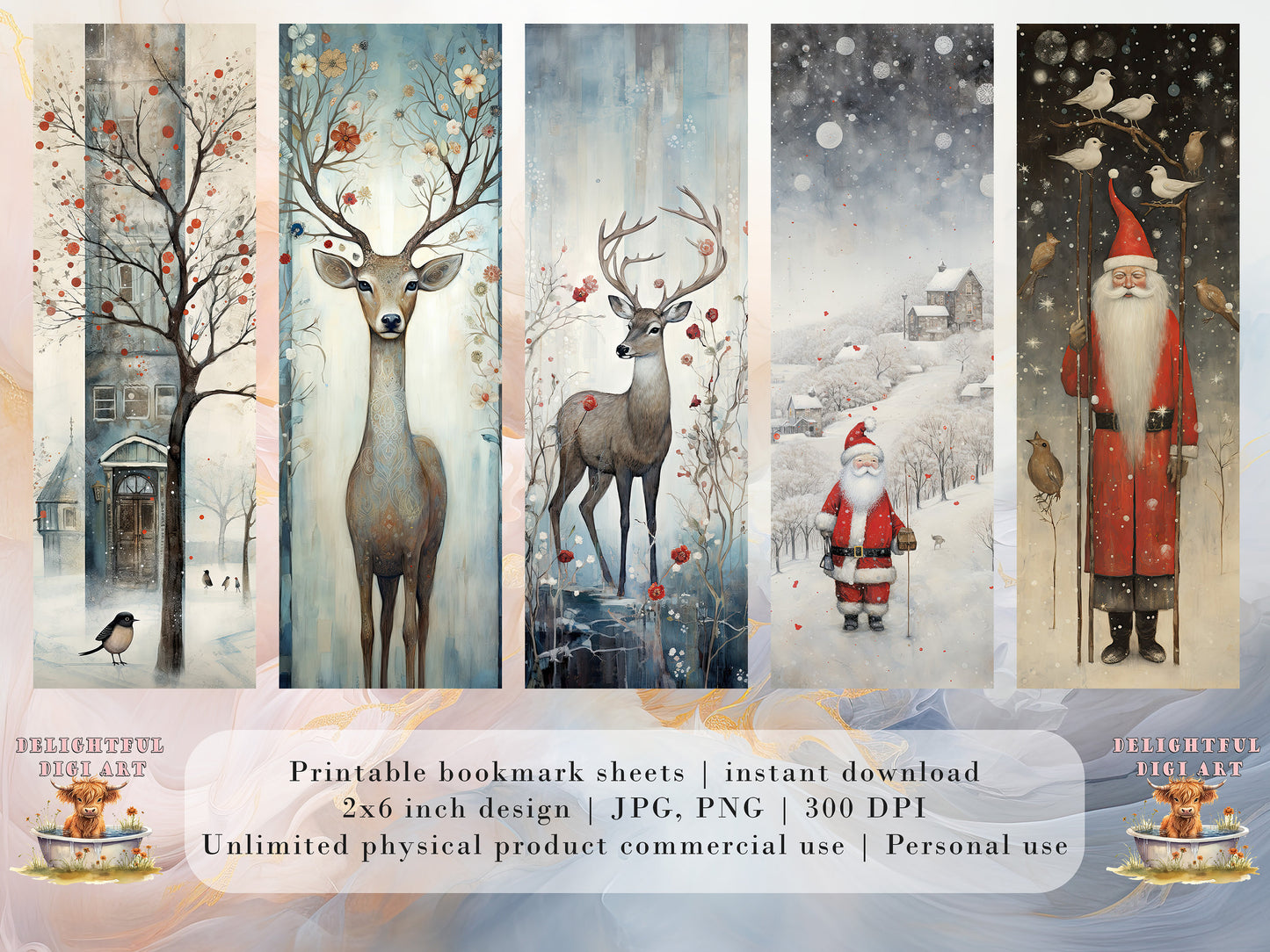 20 Whimsical Christmas Printable Bookmarks| Digital Download JPG Bookmark Sheets | Retro Xmas | Stocking Filler| DIY Gift Idea| Abstract Art