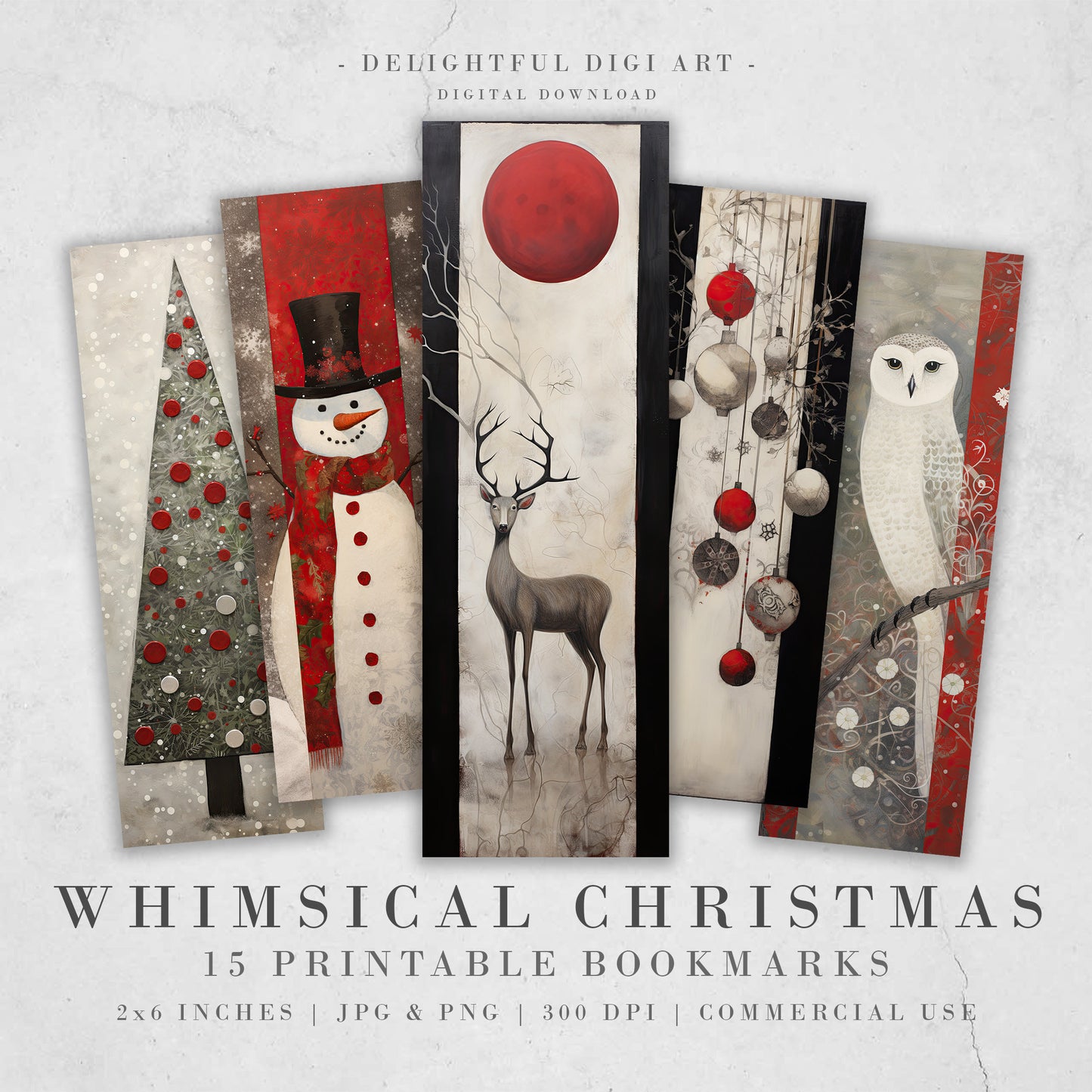 15 Whimsical Christmas Printable Bookmarks| Digital Download JPG Bookmark Sheets | Retro Xmas | Stocking Filler| DIY Gift Idea| Abstract Art