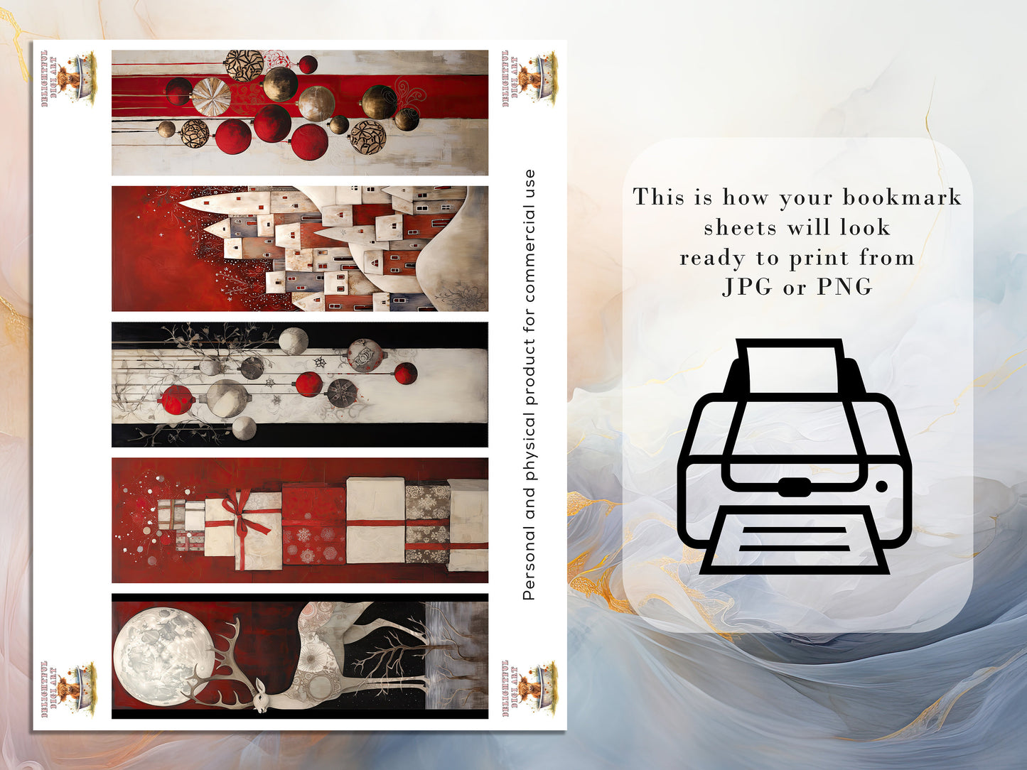15 Whimsical Christmas Printable Bookmarks| Digital Download JPG Bookmark Sheets | Retro Xmas | Stocking Filler| DIY Gift Idea| Abstract Art