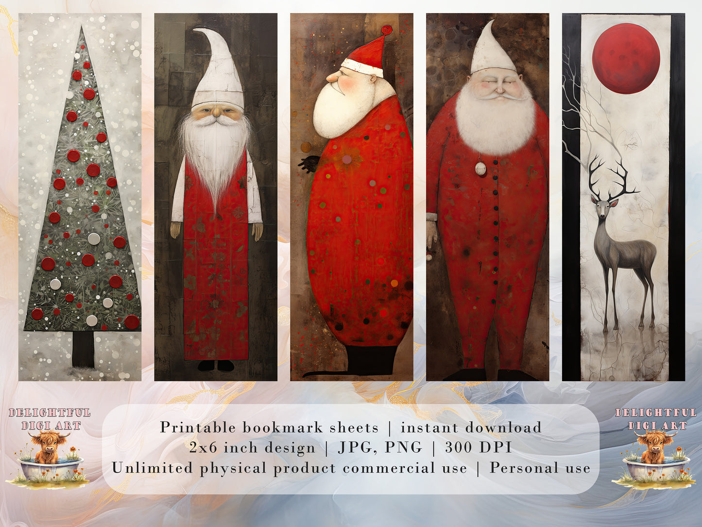 15 Whimsical Christmas Printable Bookmarks| Digital Download JPG Bookmark Sheets | Retro Xmas | Stocking Filler| DIY Gift Idea| Abstract Art