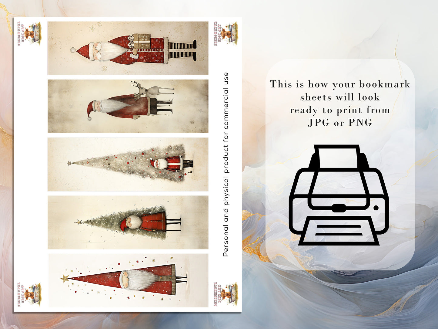 15 Whimsical Santa Printable Bookmarks: Digital Download JPG Bookmark Sheets | PNG bookmark sublimation set | Quirky Xmas Graphics for girls